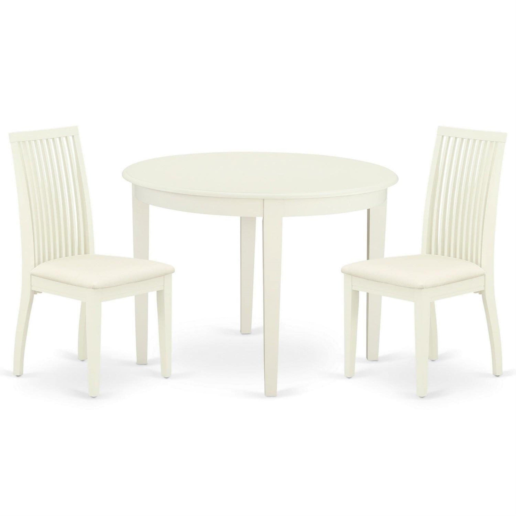 Casafoyer Boip3-Whi-C 3 Piece Kitchen Table Set For Small Spaces Contains A Round Dining Room Table And 2 Linen Fabric Upholstered Dining Chairs, 42X42 Inch, Linen White