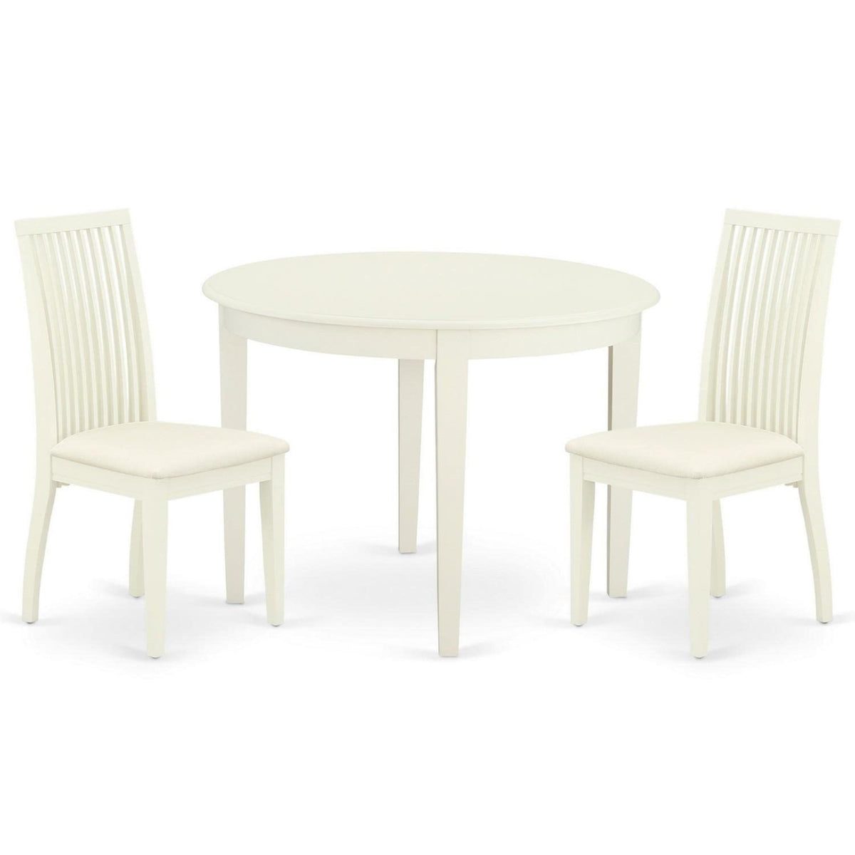 Casafoyer Boip3-Whi-C 3 Piece Kitchen Table Set For Small Spaces Contains A Round Dining Room Table And 2 Linen Fabric Upholstered Dining Chairs, 42X42 Inch, Linen White