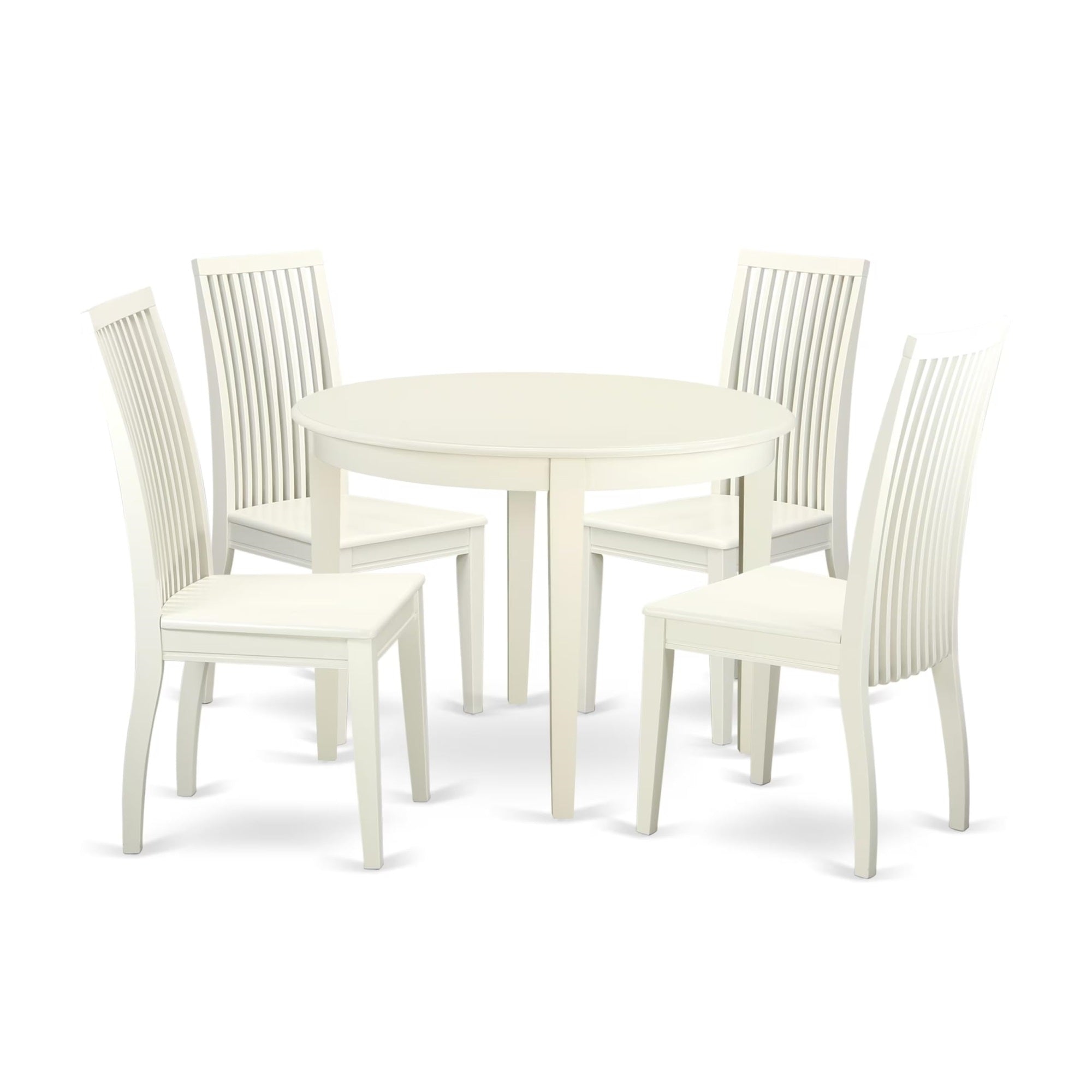 Casafoyer Boip5-Lwh-W Boston 5 Piece Kitchen Set For 4 Includes A Round Table And 4 Dining Room Chairs, Linen White, 42X42 Inch