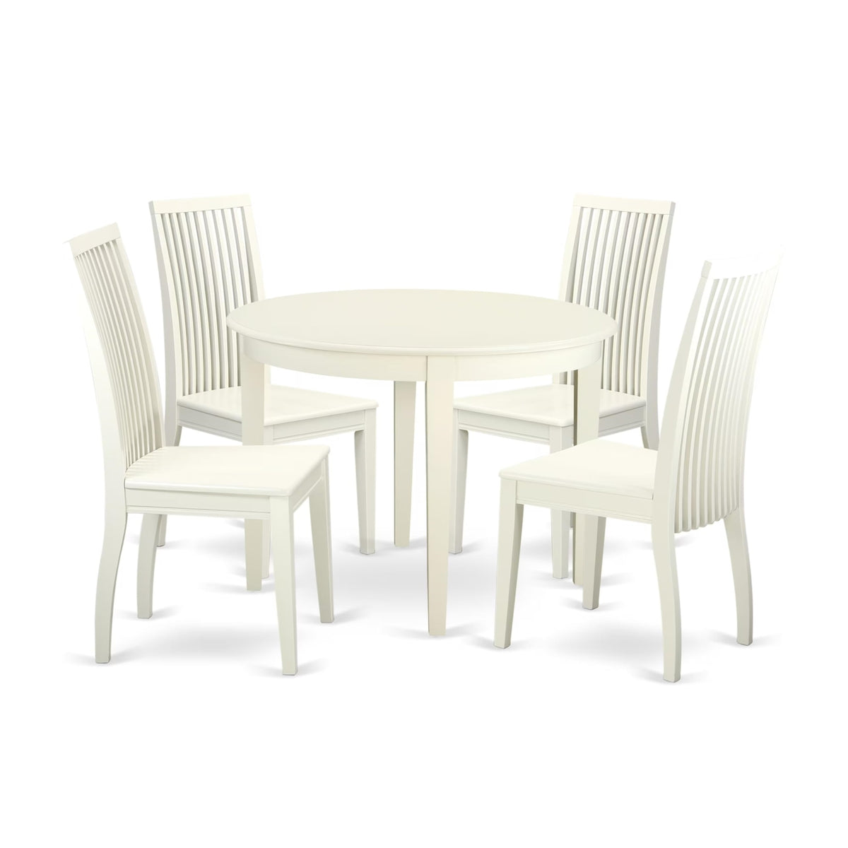 Casafoyer Boip5-Lwh-W Boston 5 Piece Kitchen Set For 4 Includes A Round Table And 4 Dining Room Chairs, Linen White, 42X42 Inch