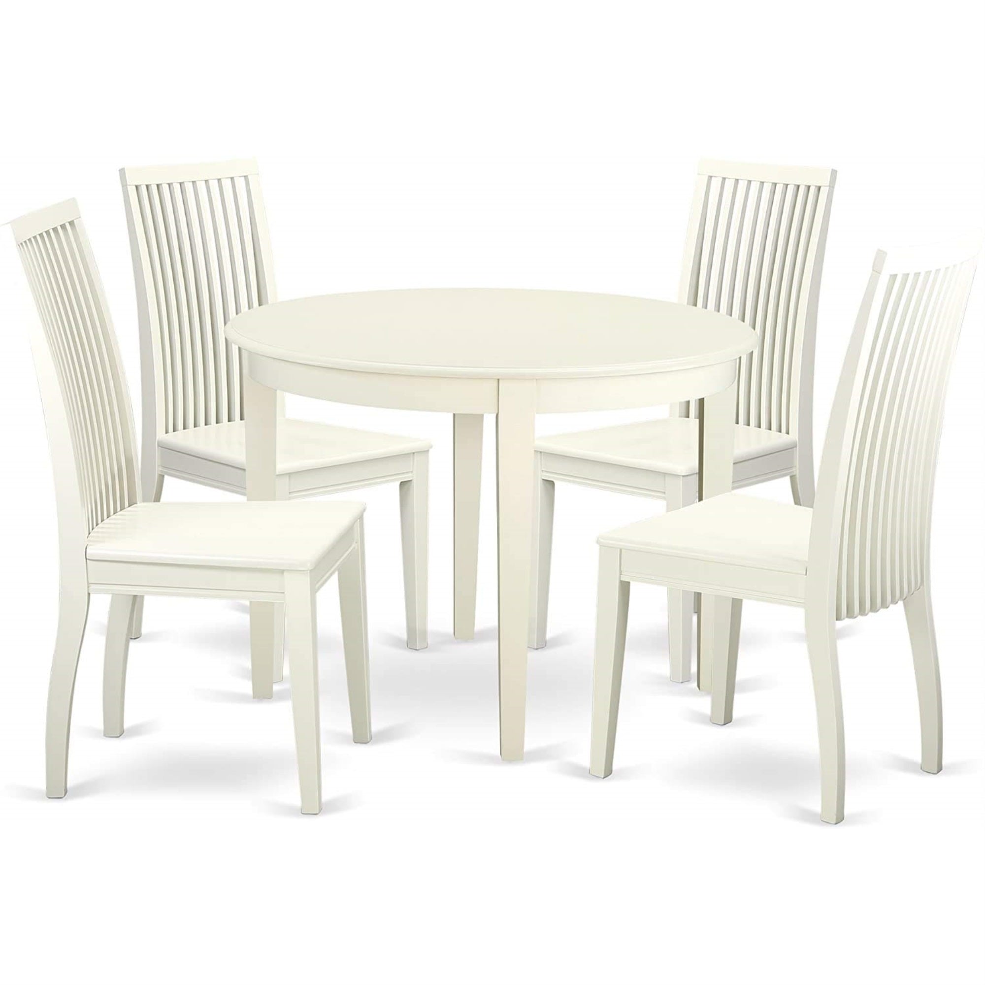 Ergode Boip5-Lwh-W, 5-Piece Dining Table Set, Linen White, Round Table, 4 Chairs, Asian Real Wood, Easy Assembly & Cleaning, 42X42 Inch