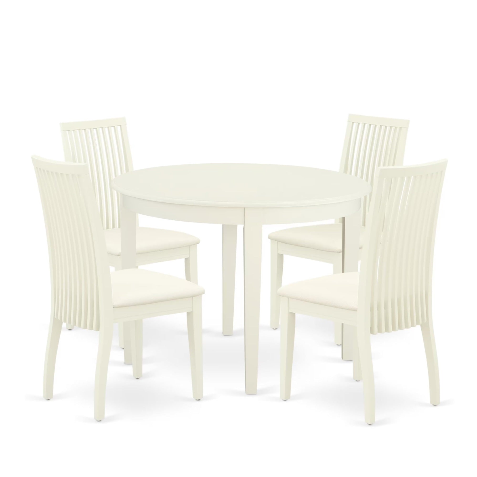 Casafoyer Boip5-Whi-C 5 Piece Kitchen Table & Chairs Set Includes A Round Dining Room Table And 4 Linen Fabric Upholstered Dining Chairs, 42X42 Inch, Linen White
