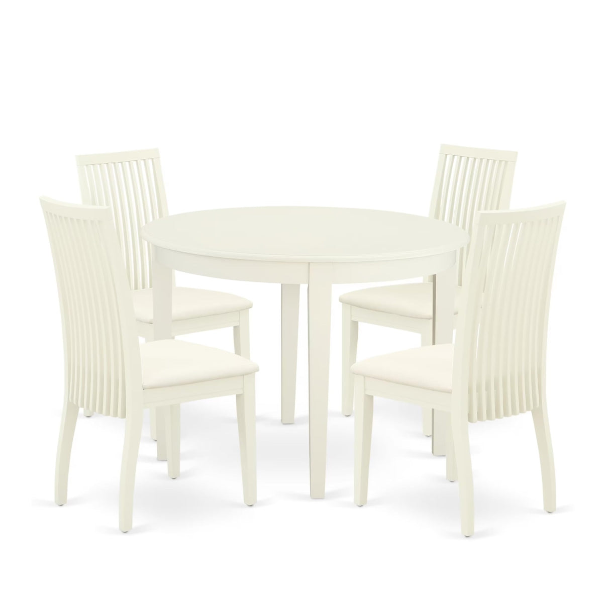 Casafoyer Boip5-Whi-C 5 Piece Kitchen Table & Chairs Set Includes A Round Dining Room Table And 4 Linen Fabric Upholstered Dining Chairs, 42X42 Inch, Linen White