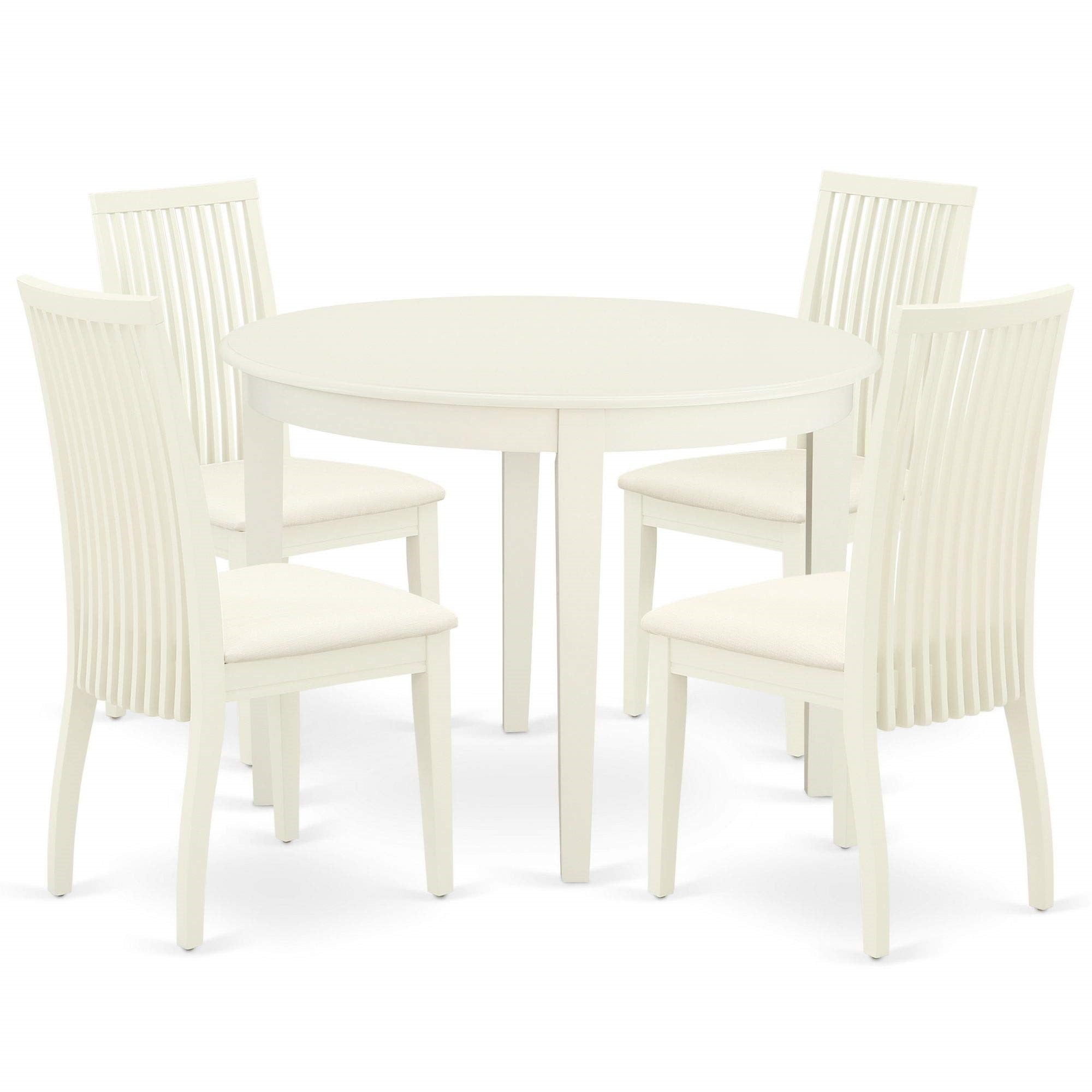 Ergode Boip5-Whi-C, 5-Piece Dining Table Set, Linen Fabric Chairs, White Finish, 42X42 Inch