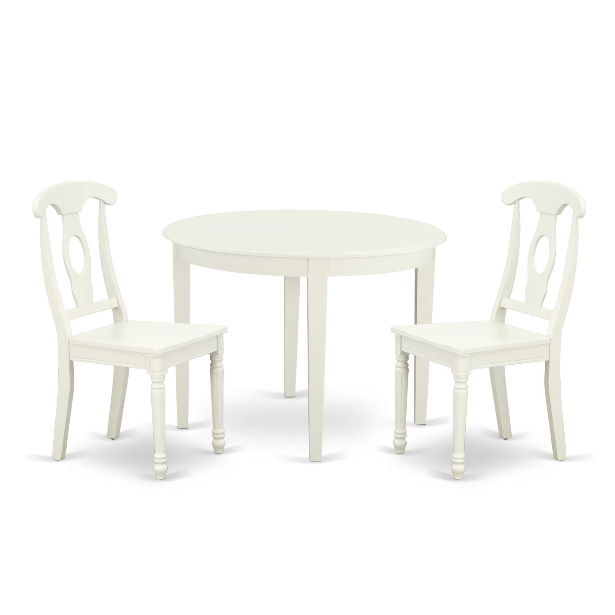 Casafoyer Boke3-Lwh-W 3 Piece Kitchen Table Set For Small Spaces Contains A Round Dining Room Table And 2 Solid Wood Seat Chairs, 42X42 Inch, Linen White