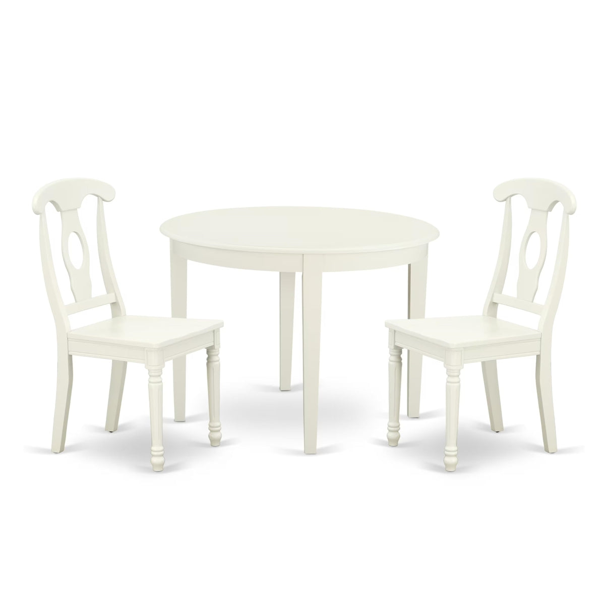 Casafoyer Boke3-Lwh-W 3 Piece Kitchen Table Set For Small Spaces Contains A Round Dining Room Table And 2 Solid Wood Seat Chairs, 42X42 Inch, Linen White
