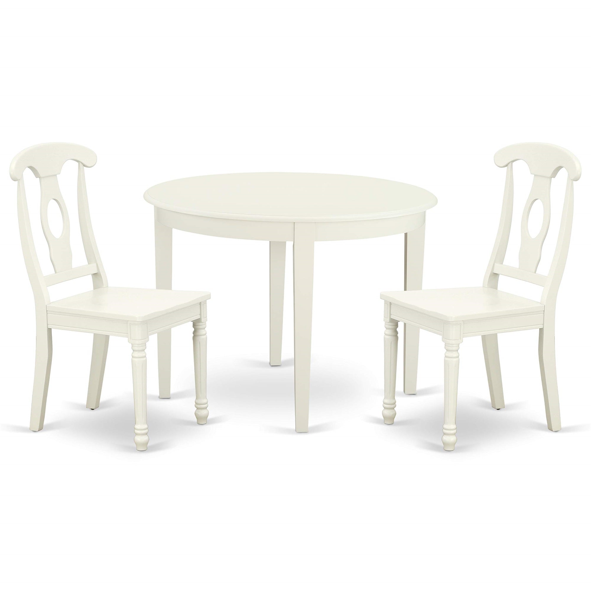 East West Furniture Boke3-Lwh-W Boston 3 Piece Kitchen Set For Small Spaces Contains A Round Dining Room Table And 2 Solid Wood Seat Chairs, Linen White, 42X42 Inch