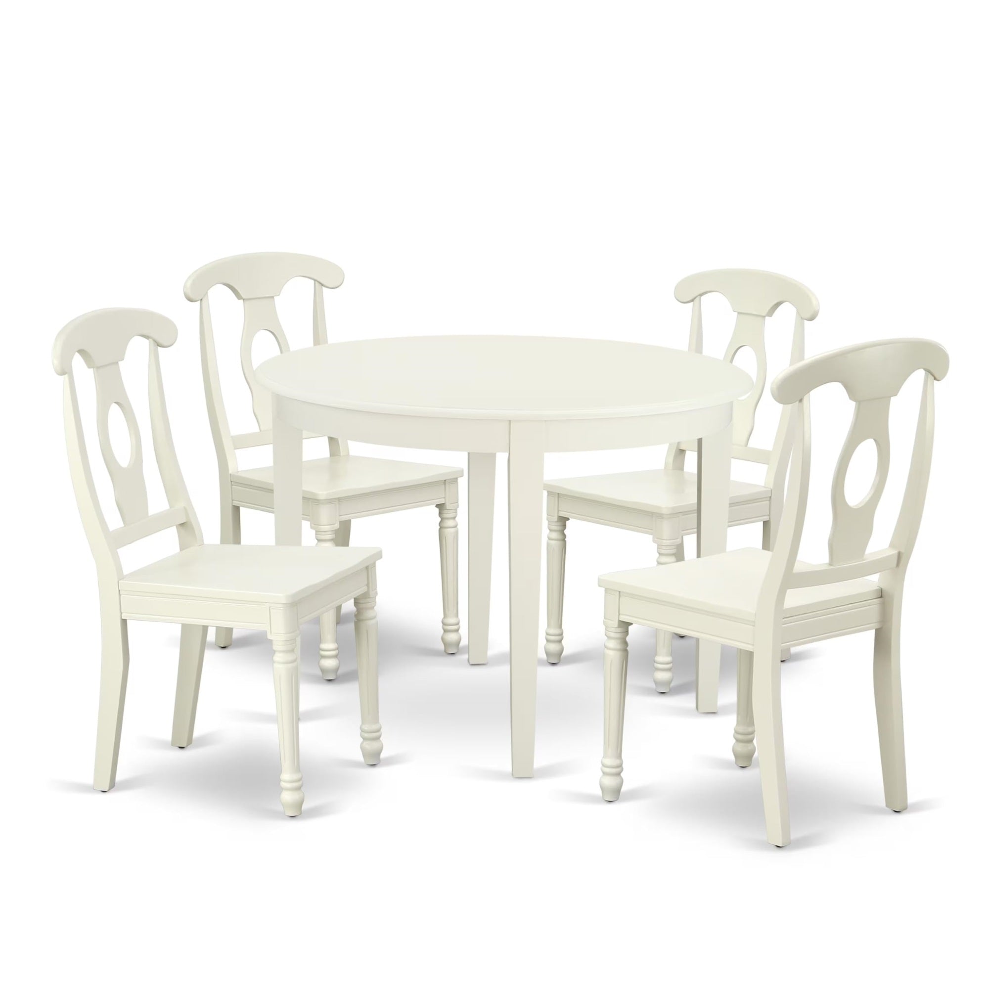 Casafoyer Boke5-Lwh-W Boston 5 Piece Kitchen Set For 4 Includes A Round Dining Room Table And 4 Solid Wood Seat Chairs, Linen White, 42X42 Inch
