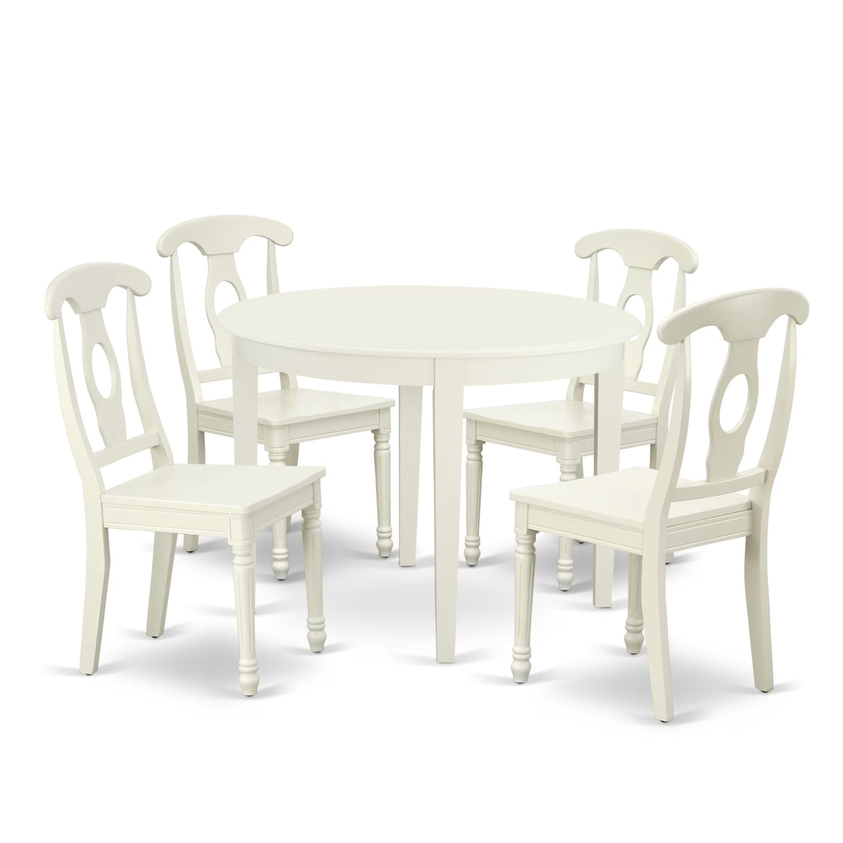 Casafoyer Boke5-Lwh-W Boston 5 Piece Kitchen Set For 4 Includes A Round Dining Room Table And 4 Solid Wood Seat Chairs, Linen White, 42X42 Inch