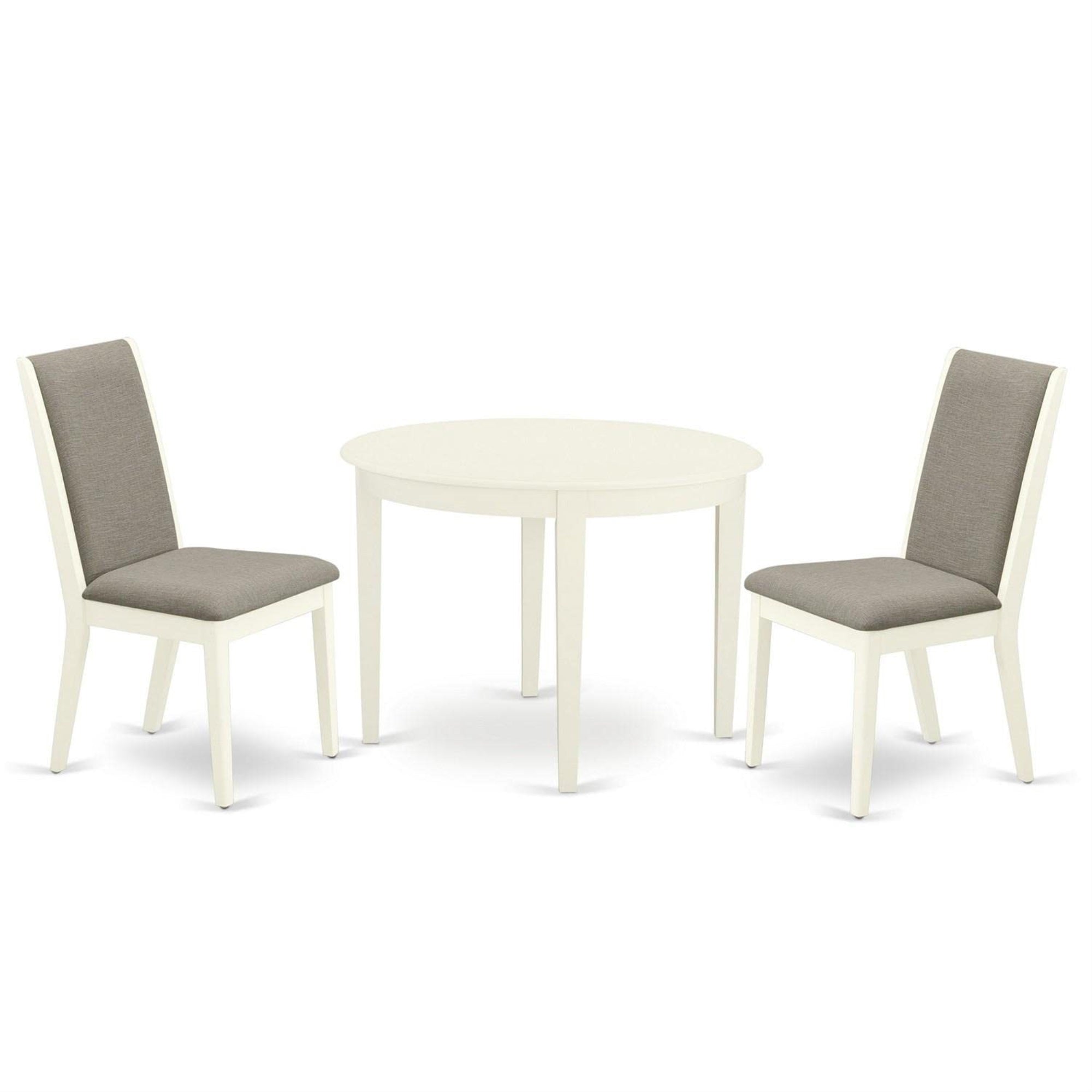 Casafoyer Bola3-Whi-06 3 Piece Dinette Set For Small Spaces Contains A Round Kitchen Table And 2 Shitake Linen Fabric Parson Dining Room Chairs, 42X42 Inch, Linen White