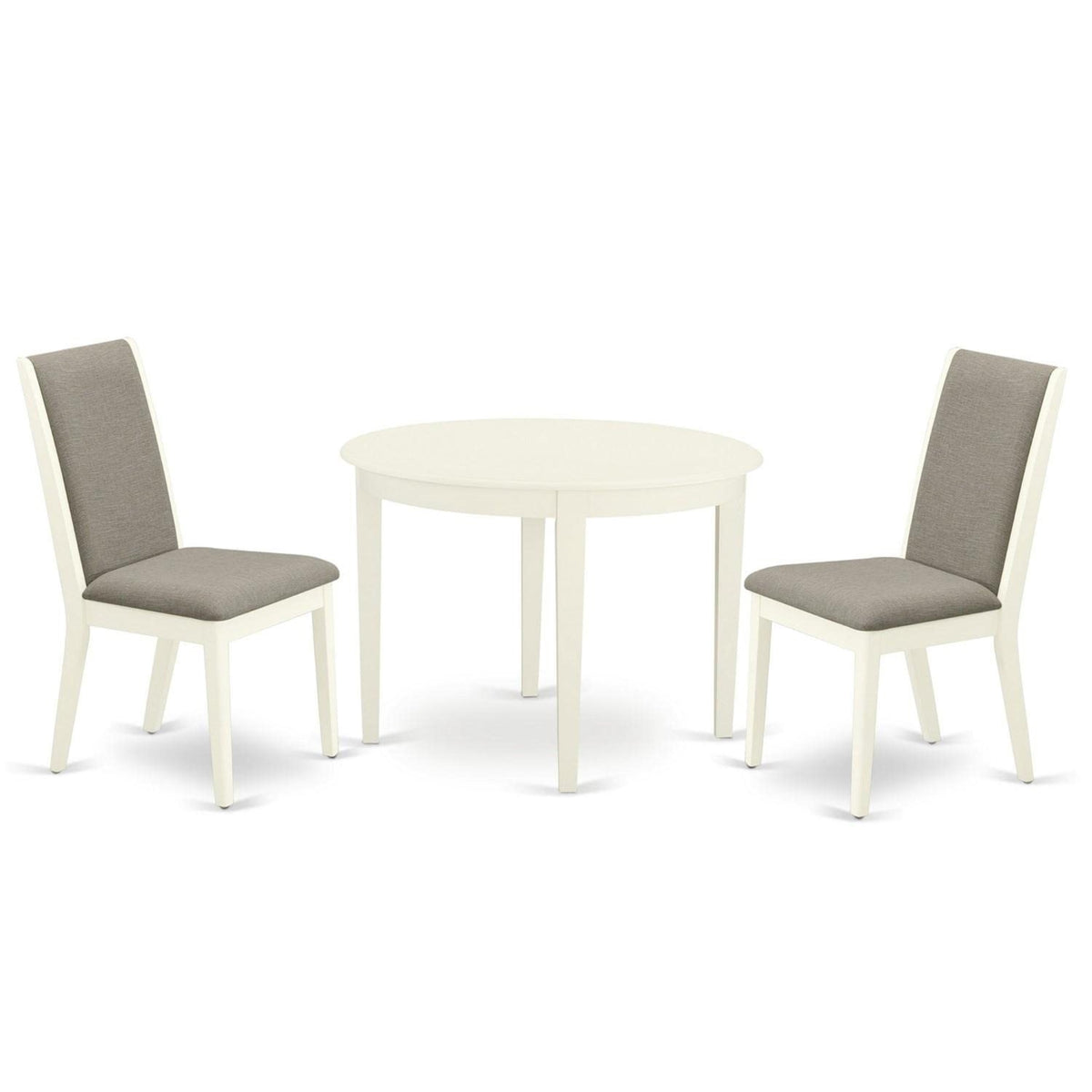 Casafoyer Bola3-Whi-06 3 Piece Dinette Set For Small Spaces Contains A Round Kitchen Table And 2 Shitake Linen Fabric Parson Dining Room Chairs, 42X42 Inch, Linen White