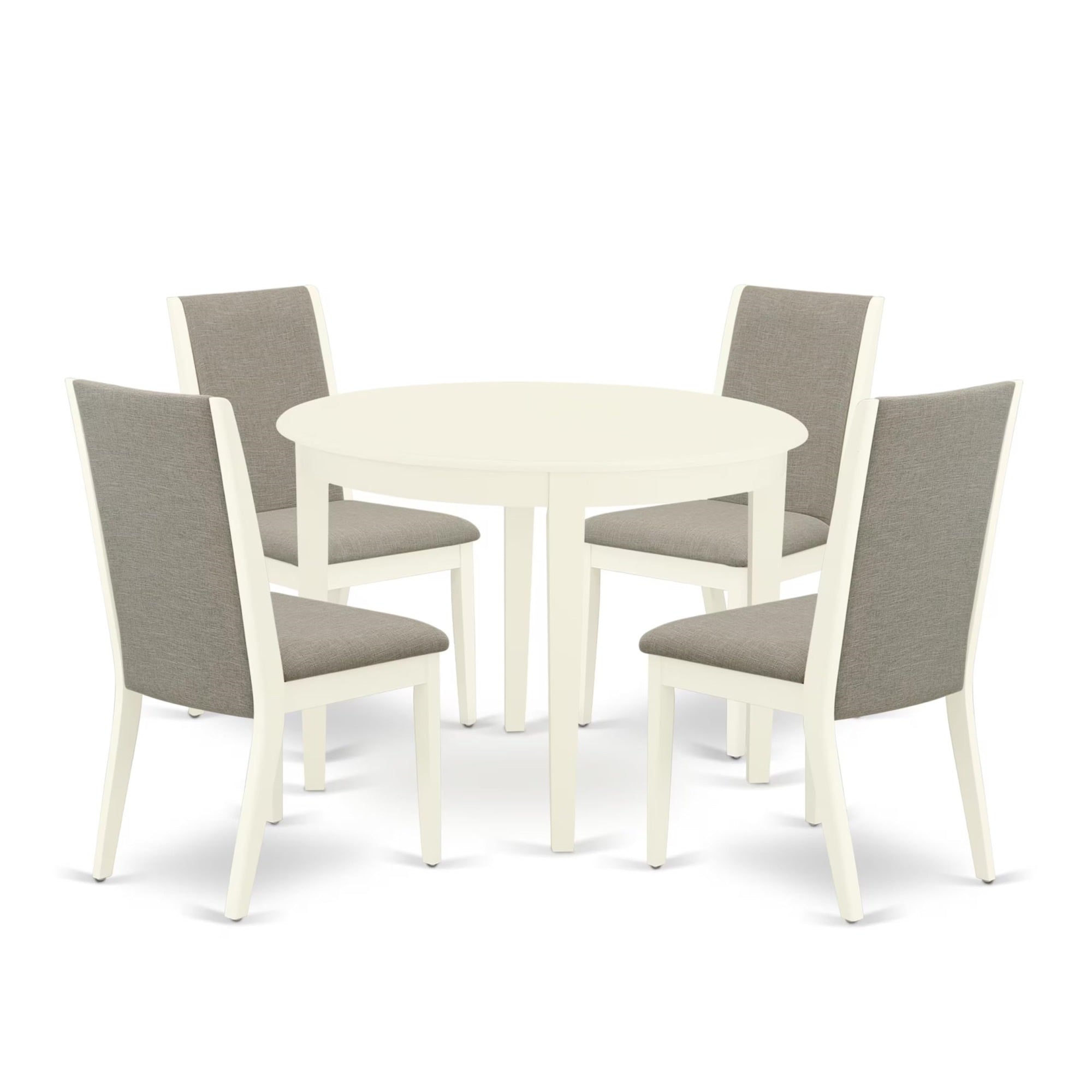 Casafoyer Bola5-Whi-06 5 Piece Dining Table Set For 4 Includes A Round Kitchen Table And 4 Shitake Linen Fabric Upholstered Parson Chairs, 42X42 Inch, Linen White