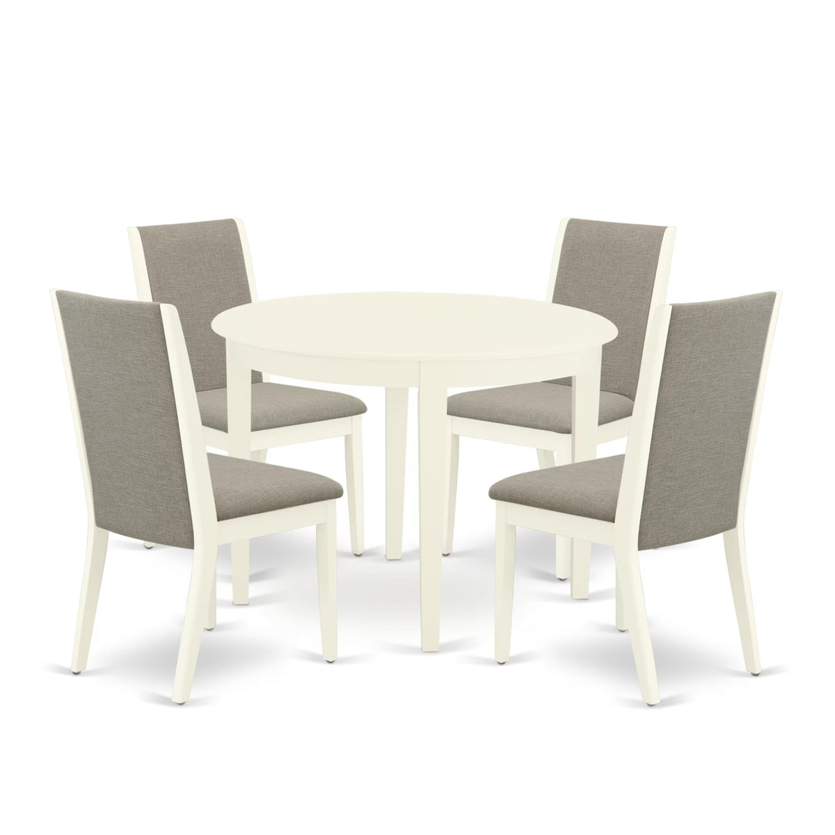 Casafoyer Bola5-Whi-06 5 Piece Dining Table Set For 4 Includes A Round Kitchen Table And 4 Shitake Linen Fabric Upholstered Parson Chairs, 42X42 Inch, Linen White