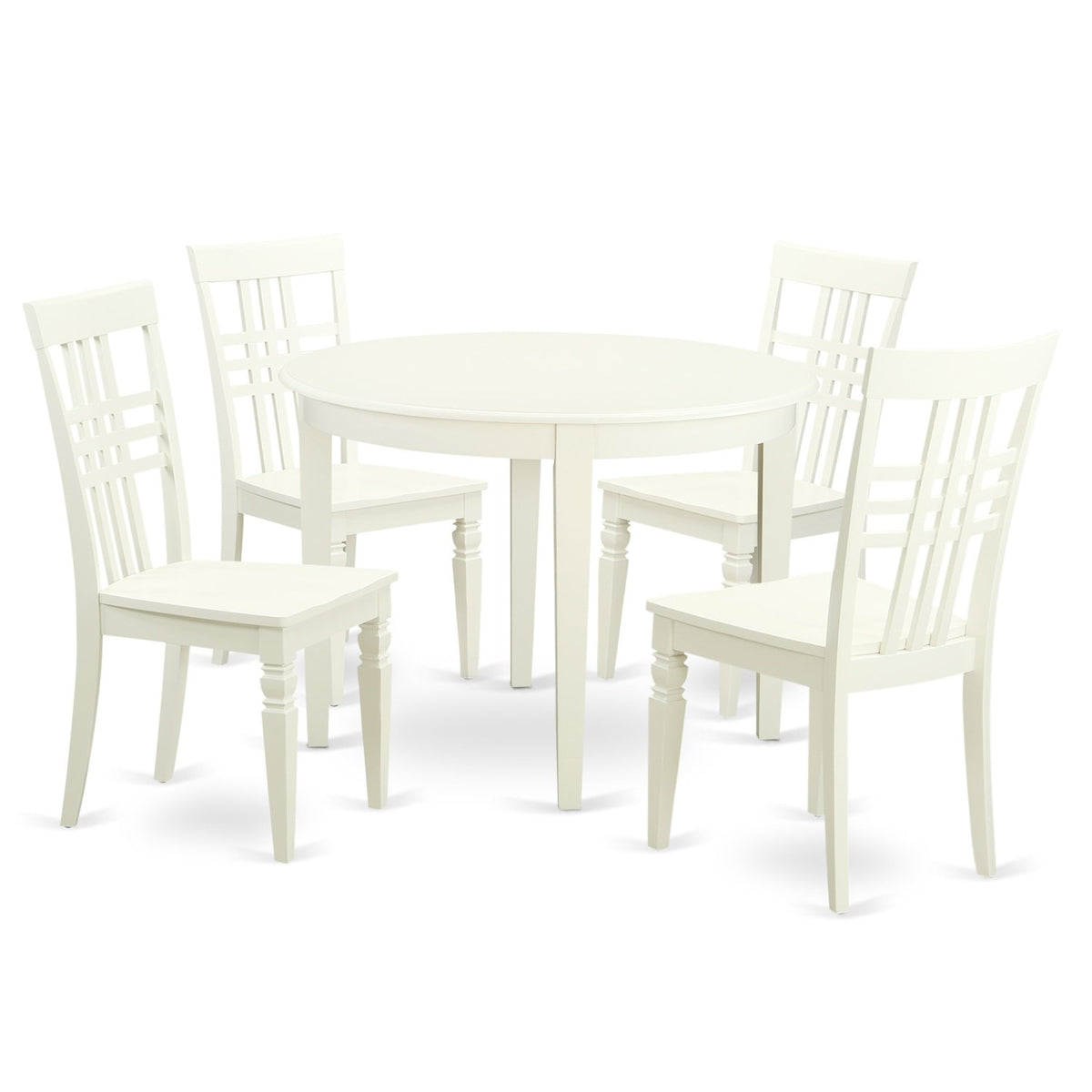 Ergode Bolg5-Lwh-W, 5 Pc Round Kitchen Table Set, Linen White Seats, Wooden Table, Easy Assembly, 42X42 Inch, Stable & Long-Lasting