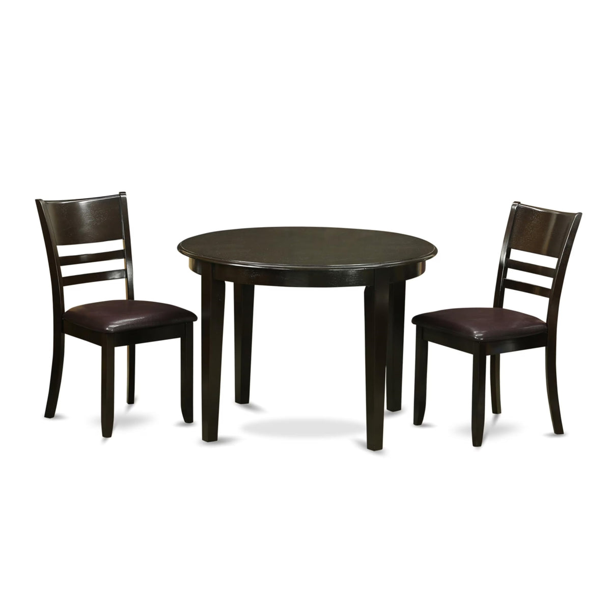 Casafoyer Boly3-Cap-Lc 3 Piece Dining Room Table Set Contains A Round Kitchen Table And 2 Faux Leather Upholstered Dining Chairs, 42X42 Inch, Cappuccino