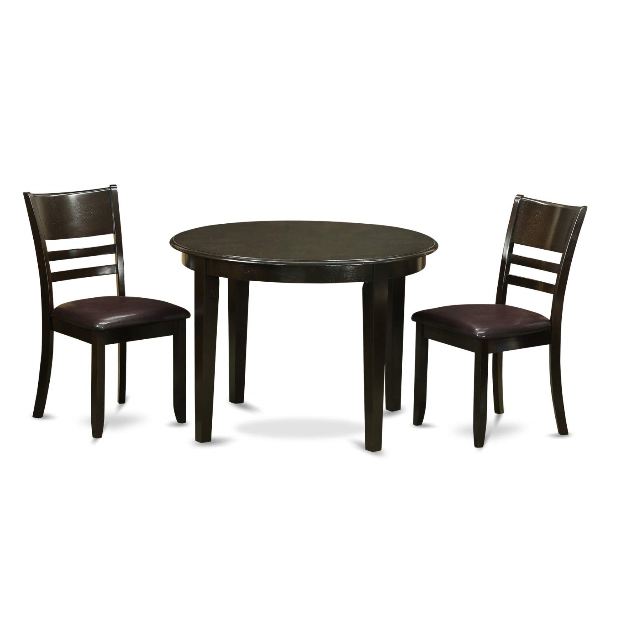 East West Furniture Boly3-Cap-Lc Boston 3 Piece Room Set Contains A Round Kitchen Table And 2 Faux Leather Upholstered Dining Chairs, Cappuccino, 42X42 Inch