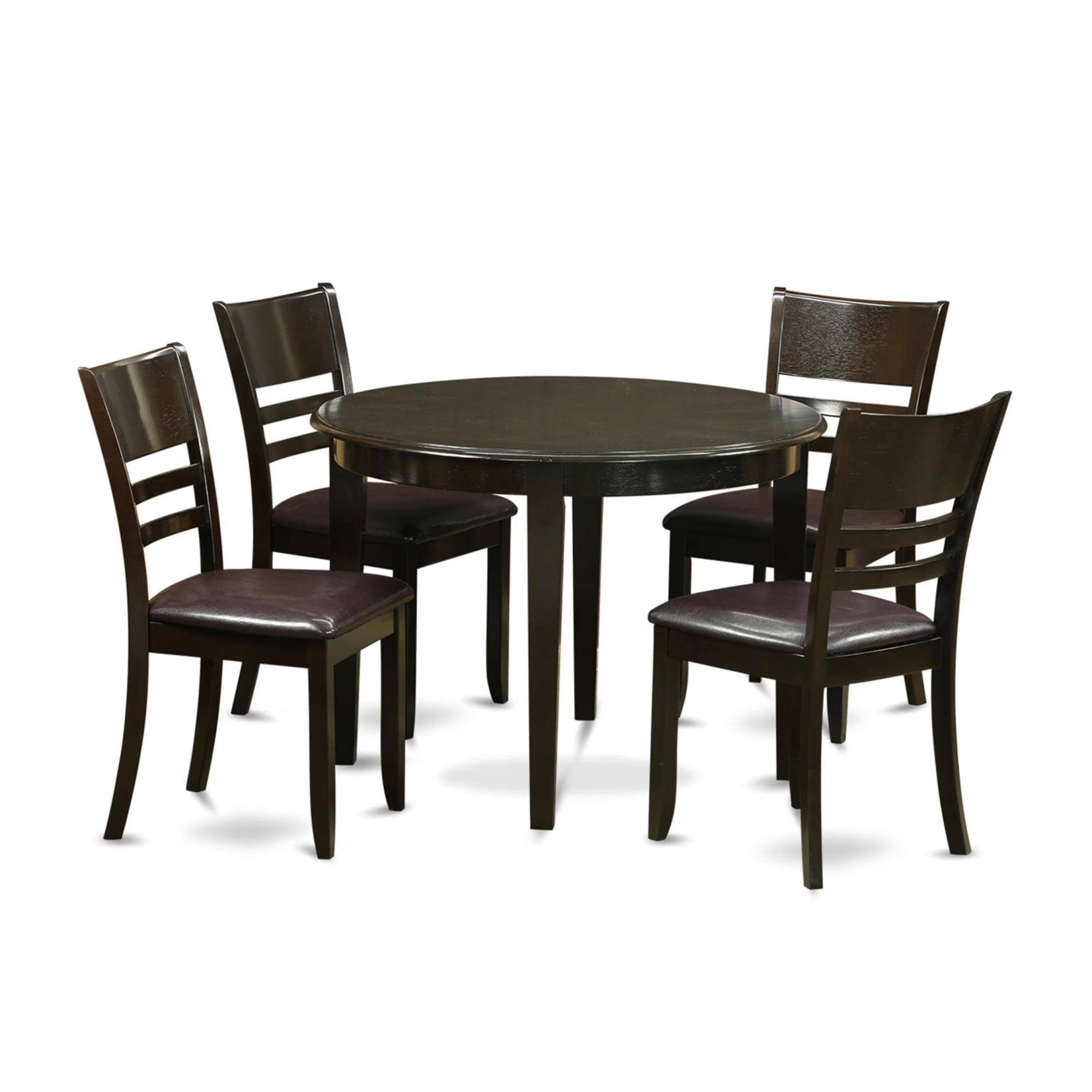 Casafoyer Boly5-Cap-Lc 5 Piece Modern Dining Table Set Includes A Round Kitchen Table And 4 Faux Leather Dining Room Chairs, 42X42 Inch, Cappuccino