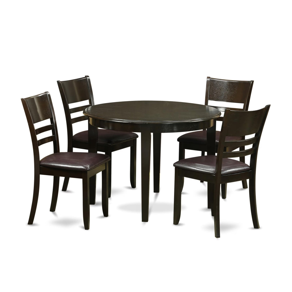 Casafoyer Boly5-Cap-Lc 5 Piece Modern Dining Table Set Includes A Round Kitchen Table And 4 Faux Leather Dining Room Chairs, 42X42 Inch, Cappuccino