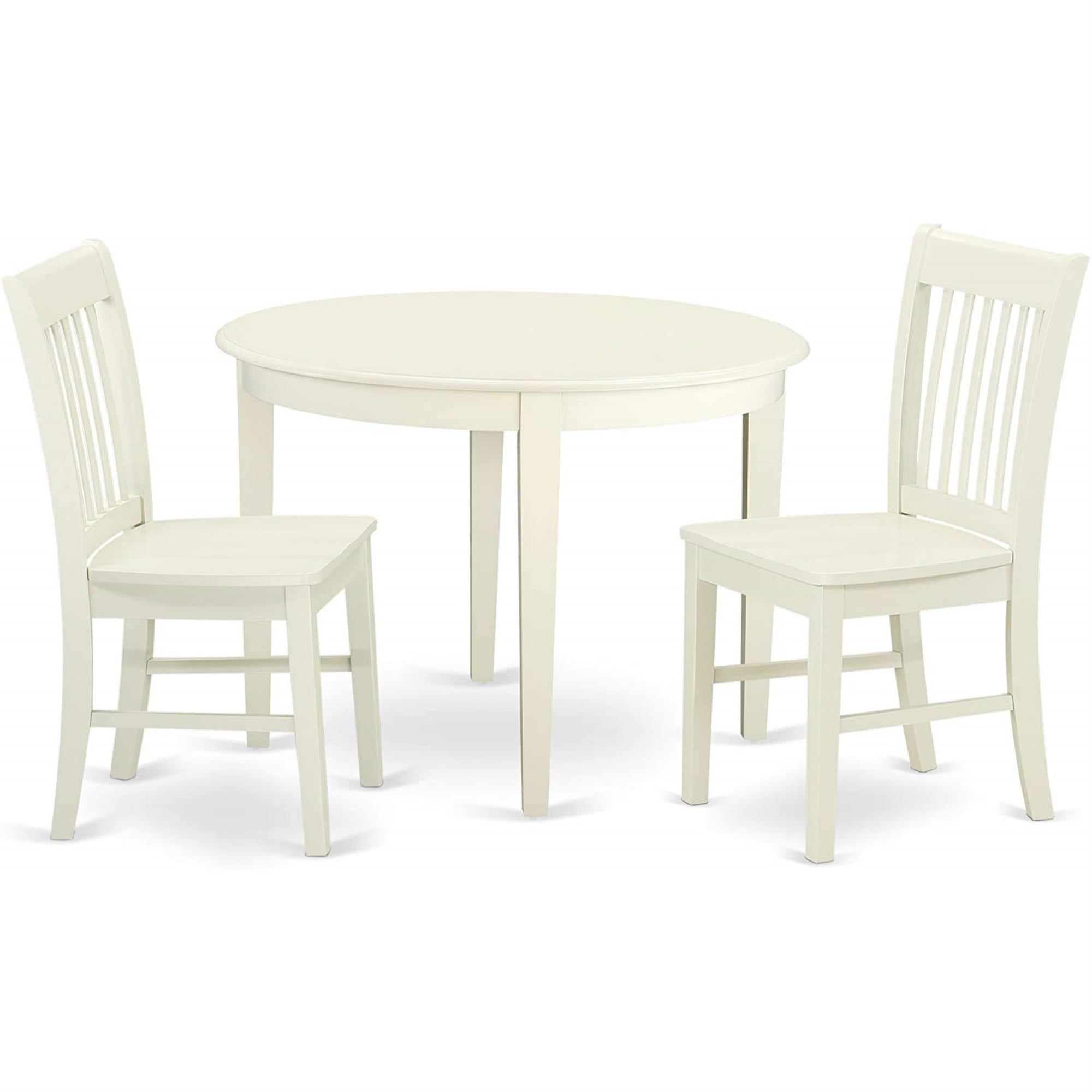 East West Furniture Bono3-Lwh-W Boston 3 Piece Room Set Contains A Round Kitchen Table And 2 Dining Chairs, Linen White, 42X42 Inch