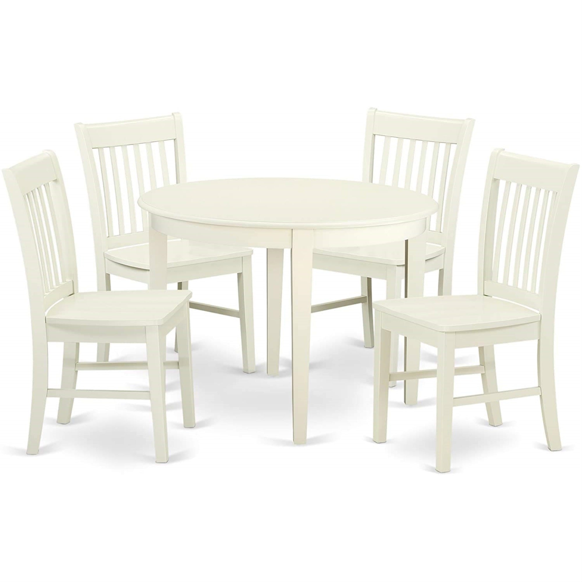 Ergode Bono5-Lwh-W, 5 Piece Round Dining Table Set, Wooden Chairs, Modern Design, Asian Hardwood, Easy Assembly, 42X42 Inch