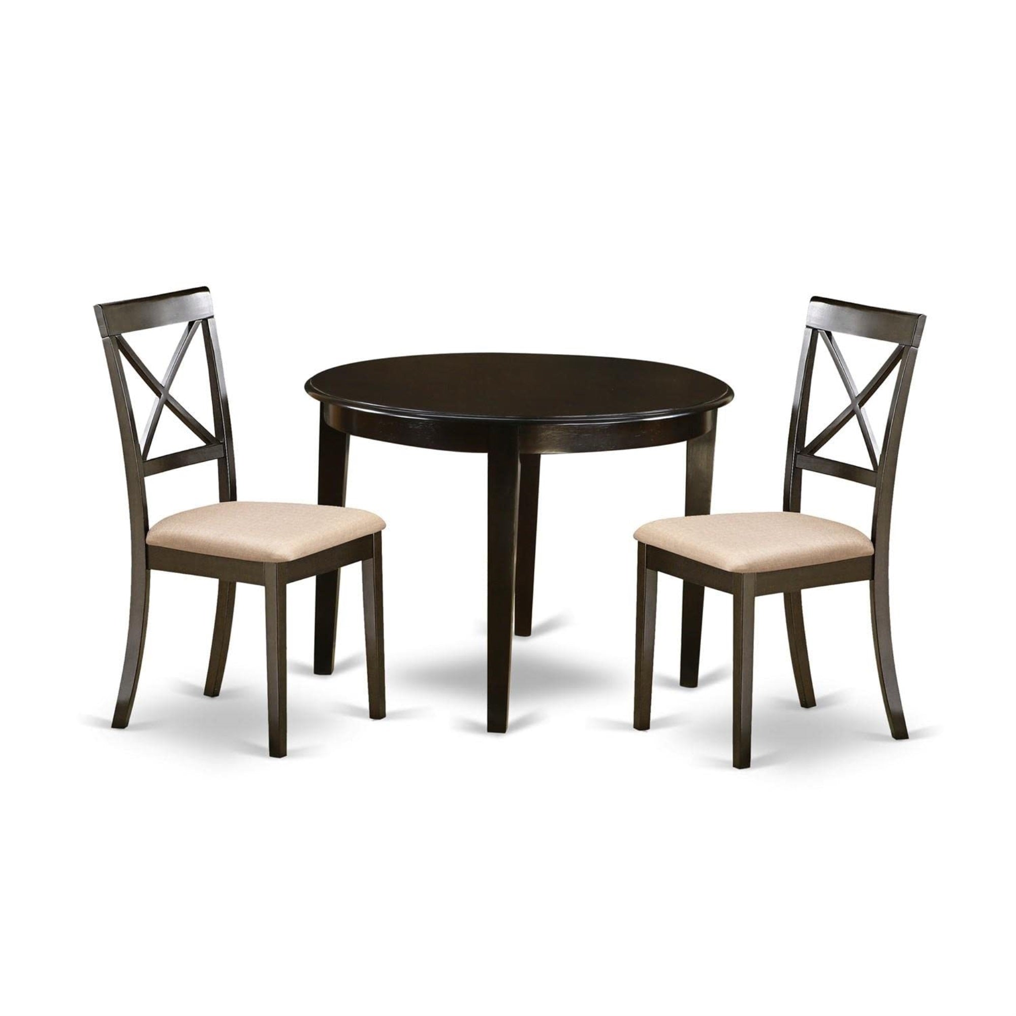 Casafoyer Boston 3 Piece Kitchen Set For Small Spaces Contains A Round Room Table And 2 Linen Fabric Upholstered Dining Chairs, 42X42 Inch, Cappuccino