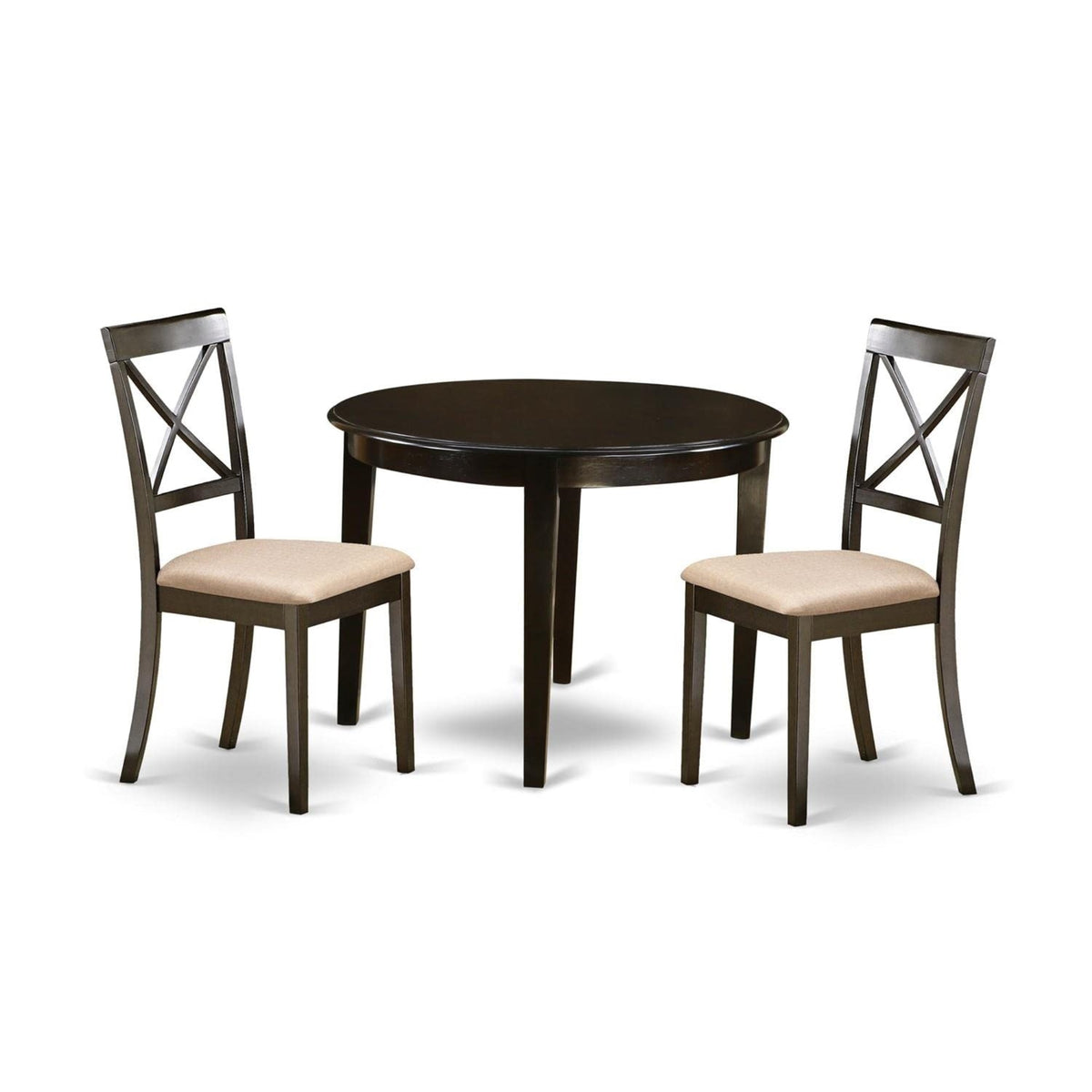 Casafoyer Boston 3 Piece Kitchen Set For Small Spaces Contains A Round Room Table And 2 Linen Fabric Upholstered Dining Chairs, 42X42 Inch, Cappuccino