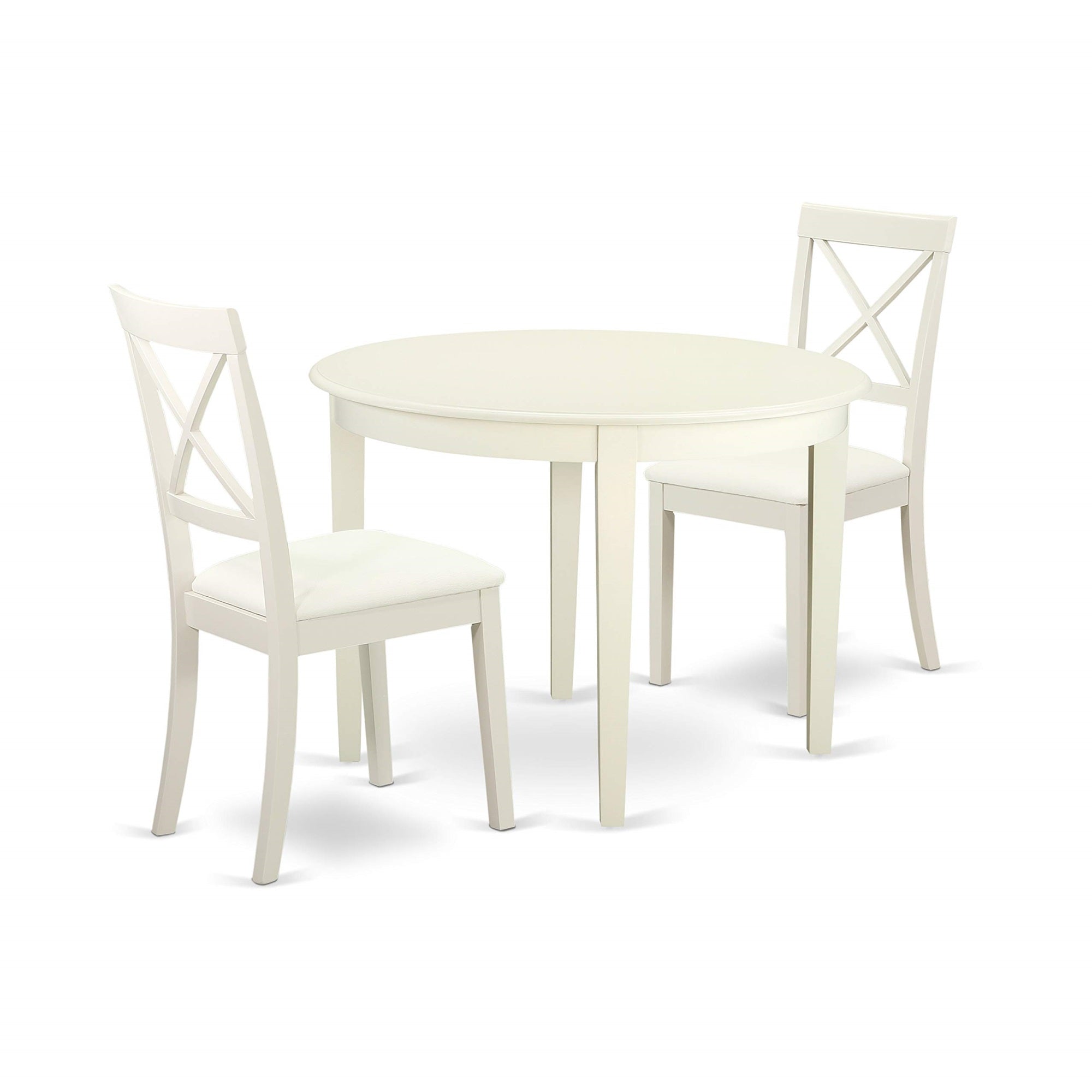 East West Furniture Bost3-Lwh-Lc Boston 3 Piece Modern Set Contains A Round Table And 2 Faux Leather Kitchen Dining Chairs, Linen White