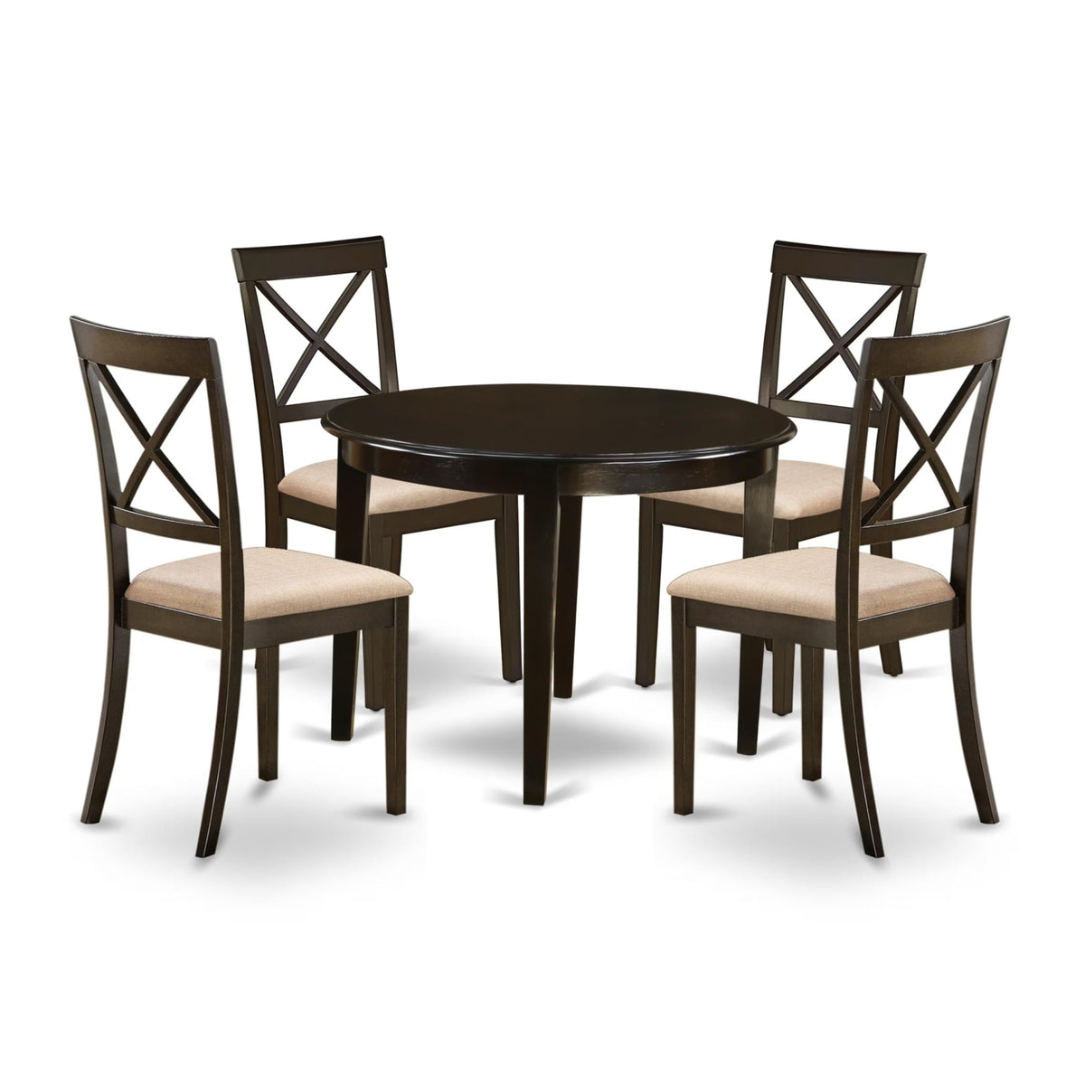 Casafoyer Bost5-Cap-C Boston 5 Piece Dinette Set Includes A Round Kitchen Table And 4 Linen Fabric Dining Room Chairs, 42X42 Inch