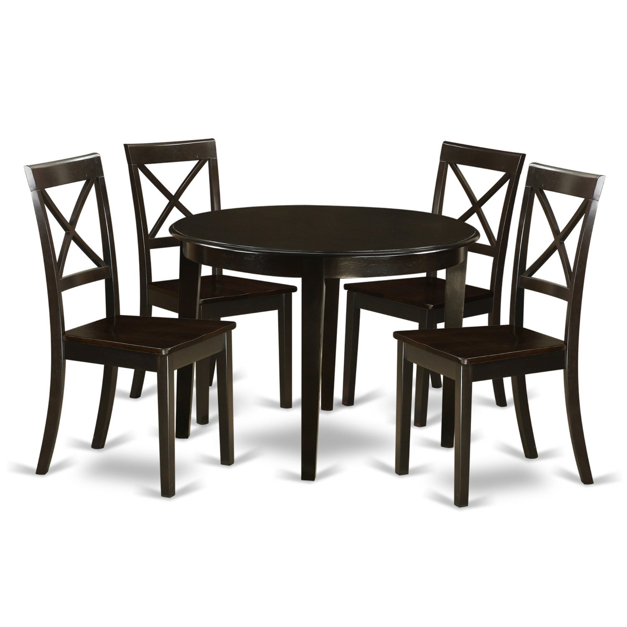 Ergode Bost5-Cap-W, 5-Piece Dining Table Set, Round Table & 4 Chairs, Asian Hardwood, Sturdy & Comfortable, Easy Assembly & Cleaning, Trendy Design, 42X42 Inch