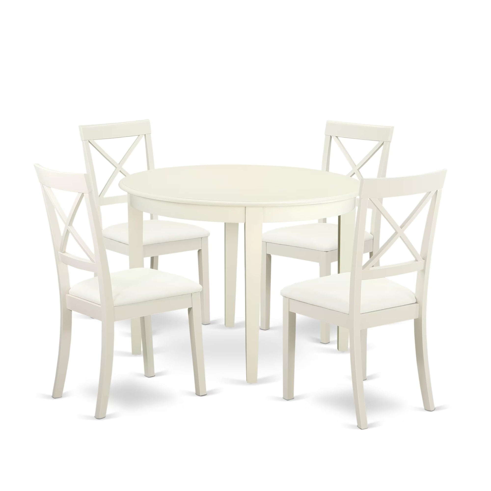 Casafoyer Bost5-Lwh-Lc Boston 5 Piece Set Includes A Round Dinner Table And 4 Faux Leather Kitchen Dining Chairs, 42X42 Inch