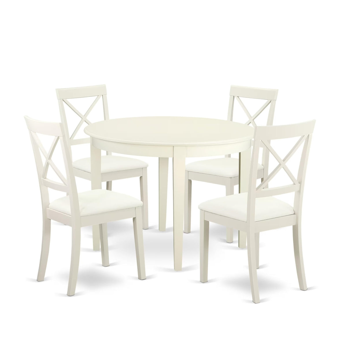 Casafoyer Bost5-Lwh-Lc Boston 5 Piece Set Includes A Round Dinner Table And 4 Faux Leather Kitchen Dining Chairs, 42X42 Inch