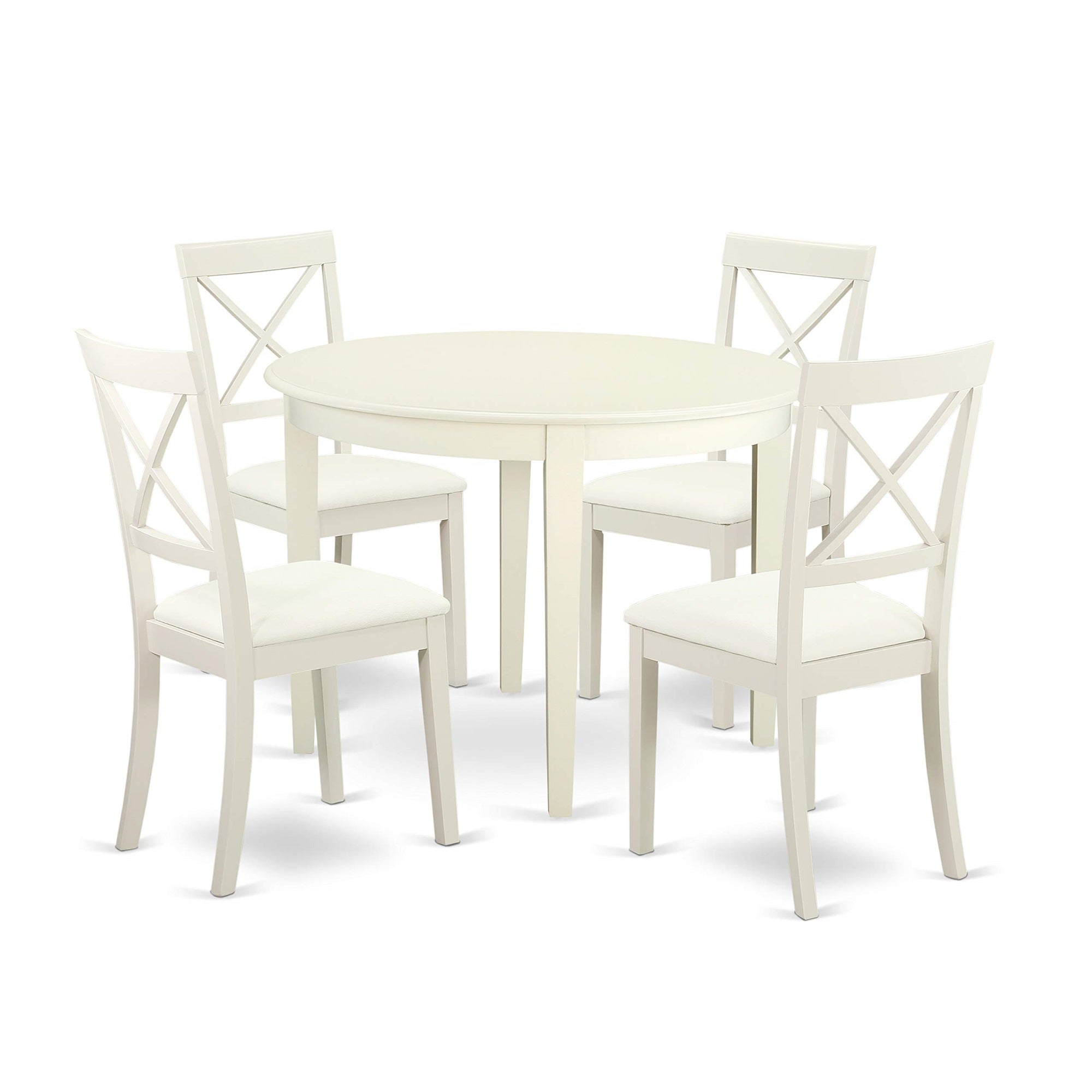 Ergode Bost5-Lwh-Lc, 5-Piece Dining Table Set, Round Table & 4 Elegant Chairs, Pu Leather Seat, Wooden X-Back, Asian Wood, Easy Assembly, 42X42 Inch