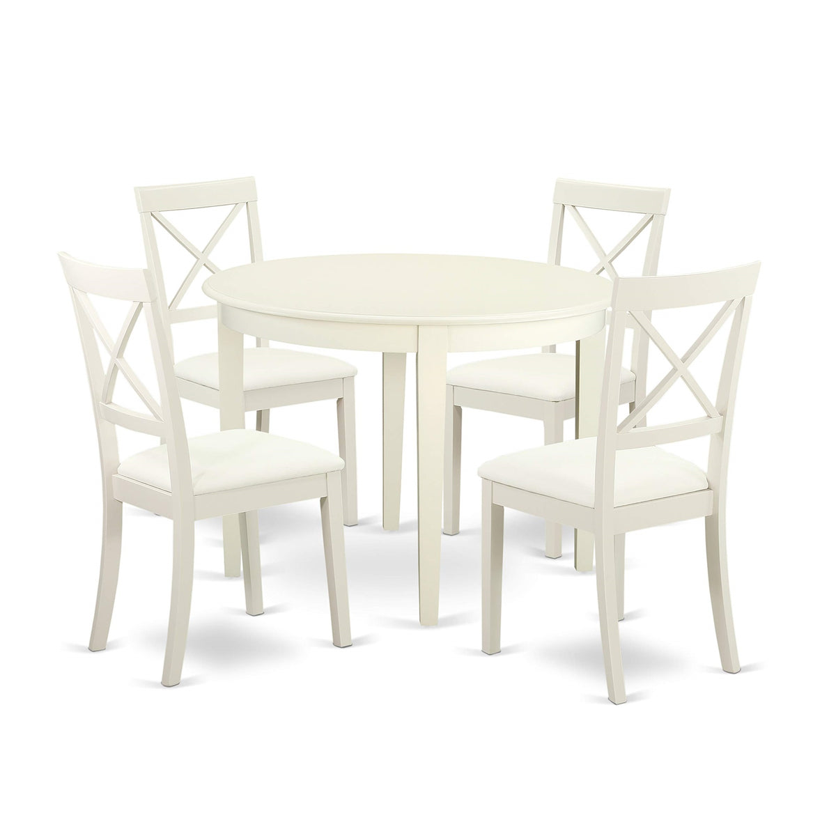 Ergode Bost5-Lwh-Lc, 5-Piece Dining Table Set, Round Table & 4 Elegant Chairs, Pu Leather Seat, Wooden X-Back, Asian Wood, Easy Assembly, 42X42 Inch