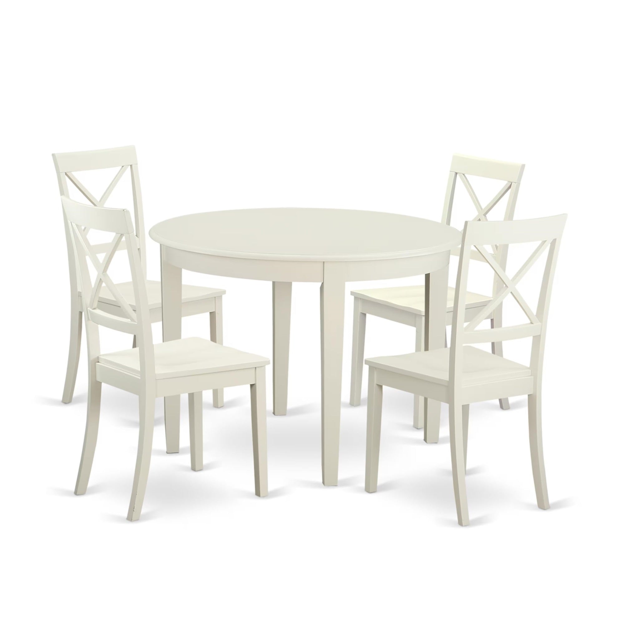 Casafoyer Boston 5 Piece Modern Set Includes A Round Table And 4 Kitchen Dining Chairs, 42X42 Inch, Linen White