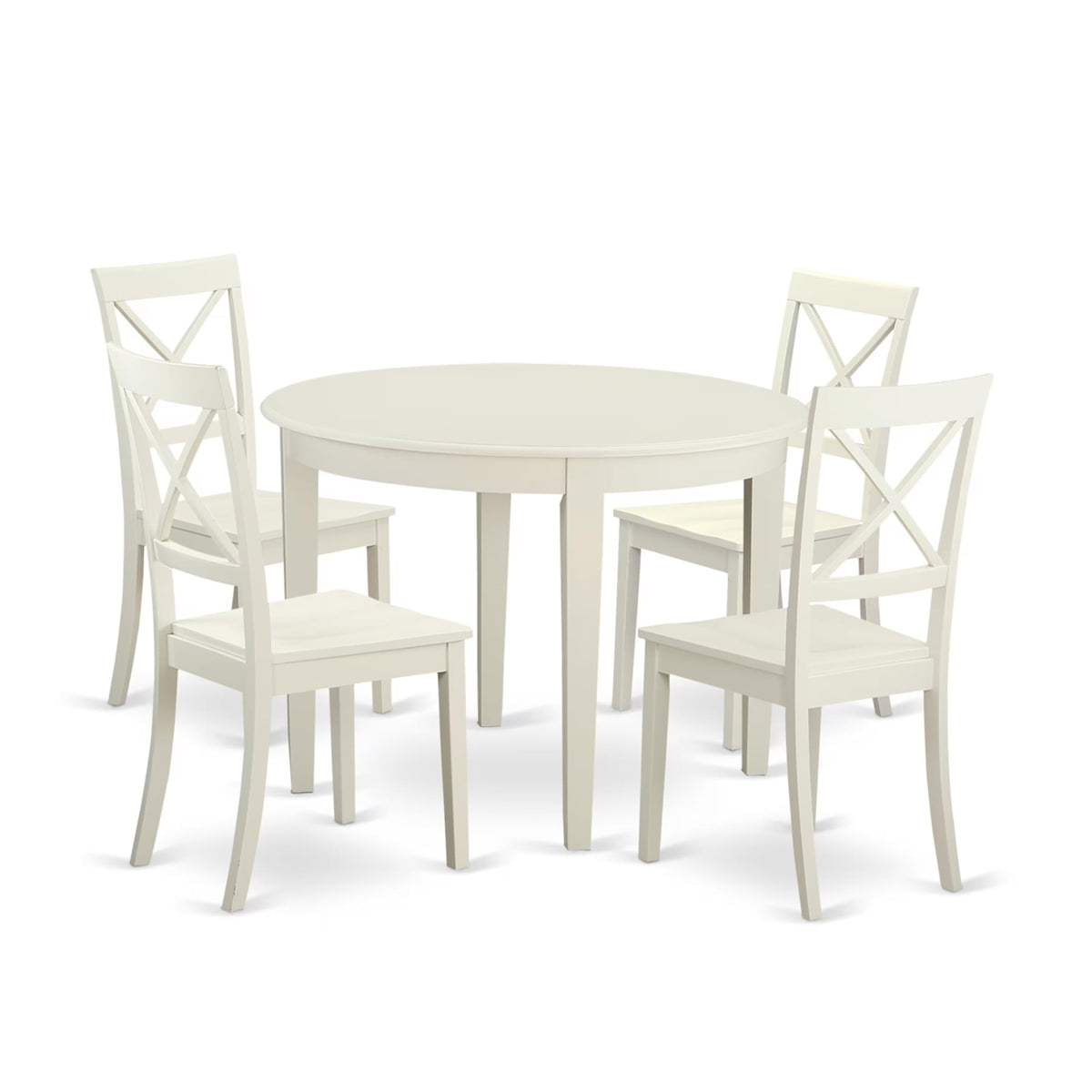 Casafoyer Boston 5 Piece Modern Set Includes A Round Table And 4 Kitchen Dining Chairs, 42X42 Inch, Linen White