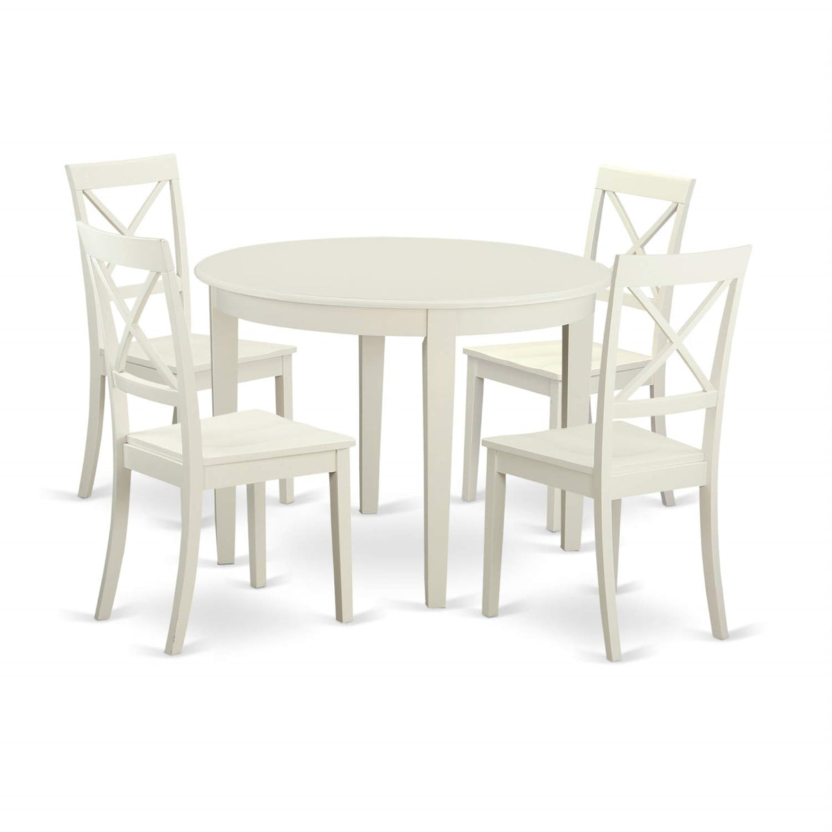 Ergode Bost5-Whi-W, 5-Piece Dining Table Set, Round Table & 4 Kitchen Chairs, Asian Rubber Wood, Luxurious Look & High-End Finish, Easy Assembly & Cleaning, Dimensions: Table - 42X42, Chairs - 21X18X38
