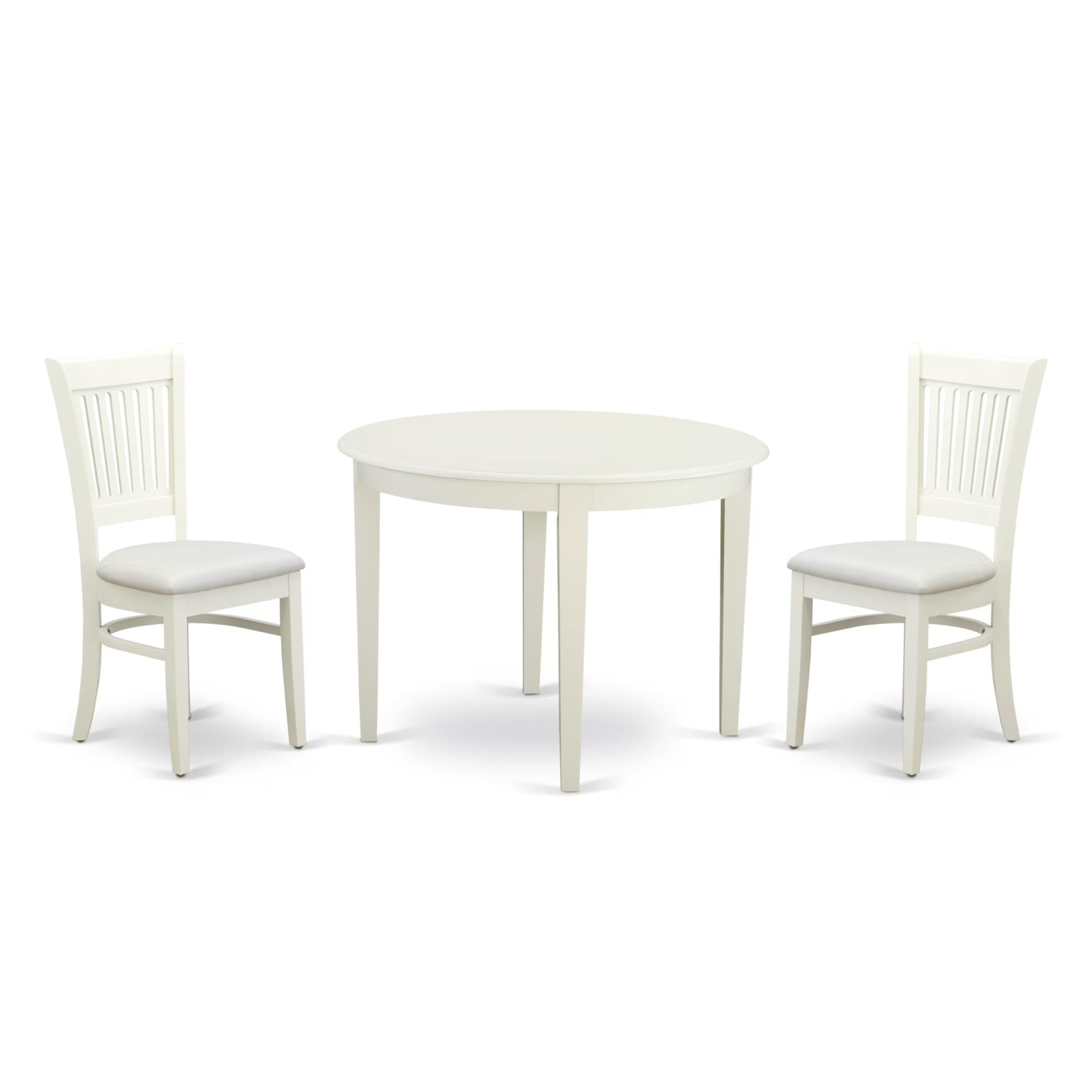 Casafoyer Bova3-Lwh-C Boston 3 Piece Room Furniture Set Contains A Round Dining Table And 2 Fabric Upholstered Chairs, 42X42 Inch, Linen White