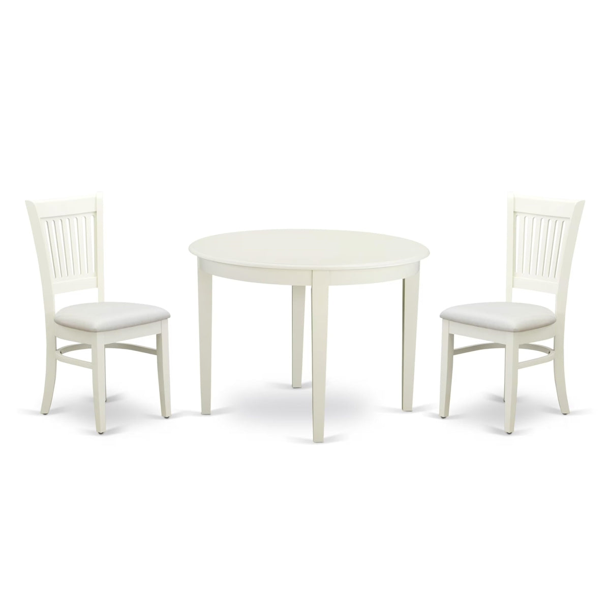 Casafoyer Bova3-Lwh-C Boston 3 Piece Room Furniture Set Contains A Round Dining Table And 2 Fabric Upholstered Chairs, 42X42 Inch, Linen White