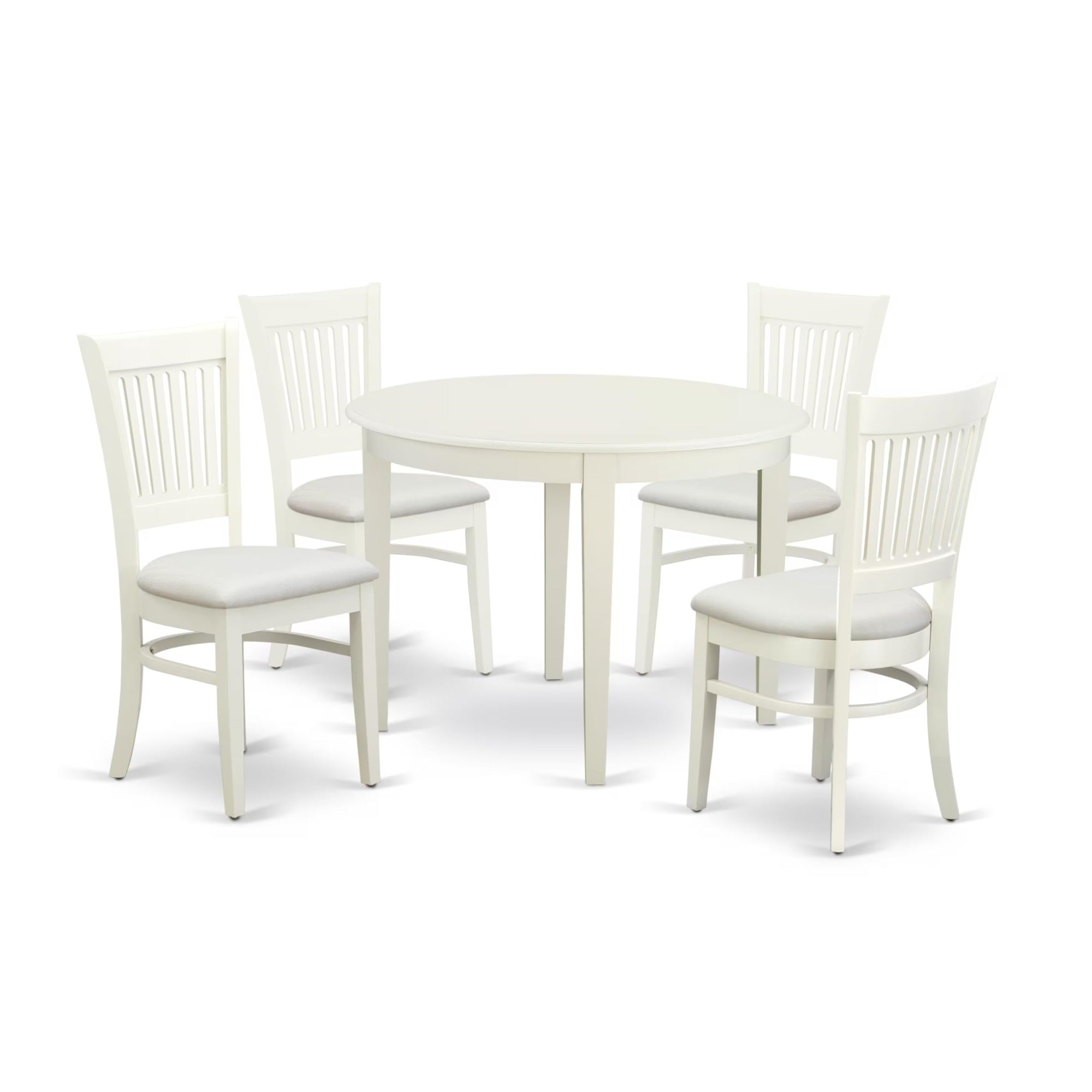 Casafoyer Bova5-Lwh-C 5 Piece Dinette Set For 4 Includes A Round Kitchen Table And 4 Linen Fabric Upholstered Dining Chairs, 42X42 Inch, Linen White