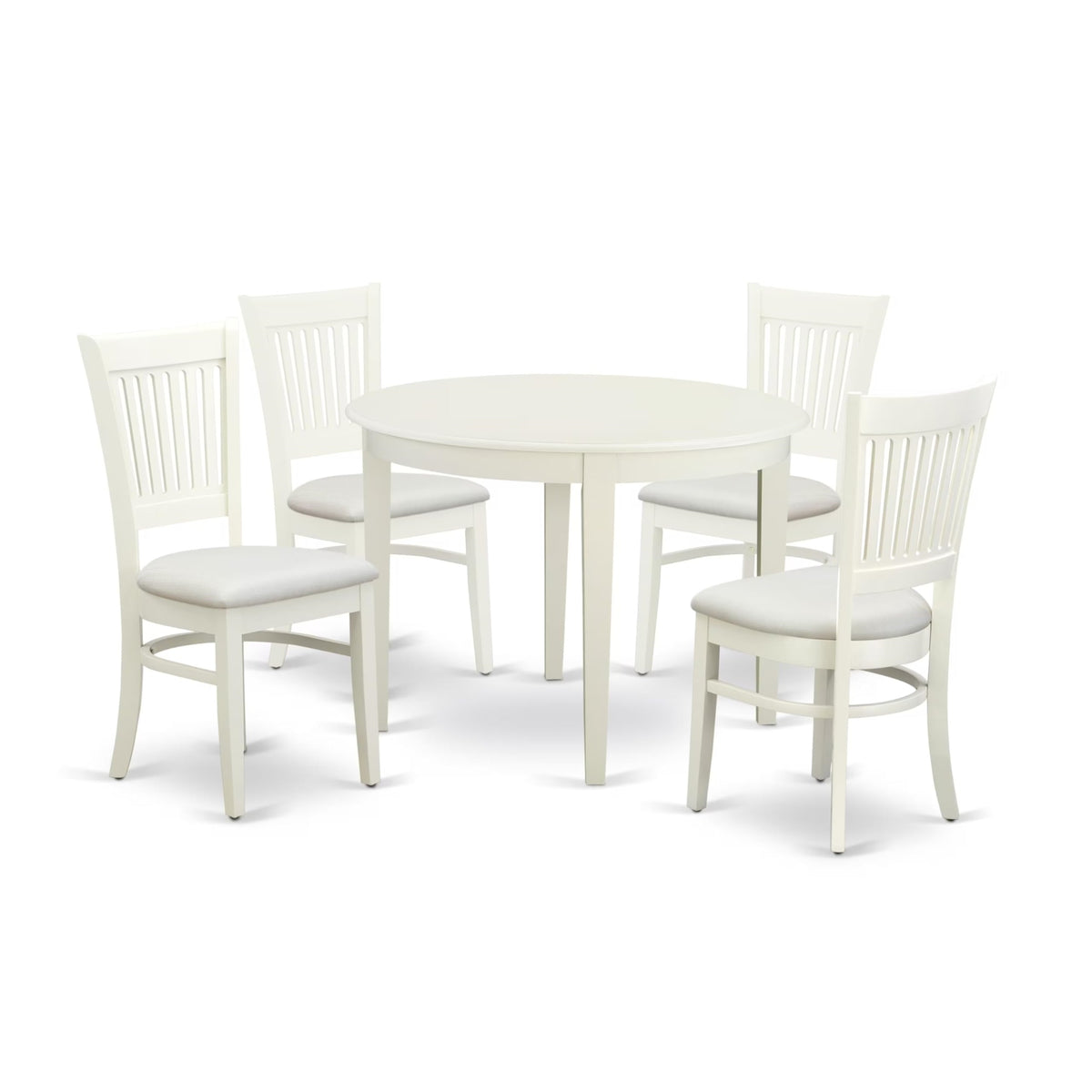 Casafoyer Bova5-Lwh-C 5 Piece Dinette Set For 4 Includes A Round Kitchen Table And 4 Linen Fabric Upholstered Dining Chairs, 42X42 Inch, Linen White