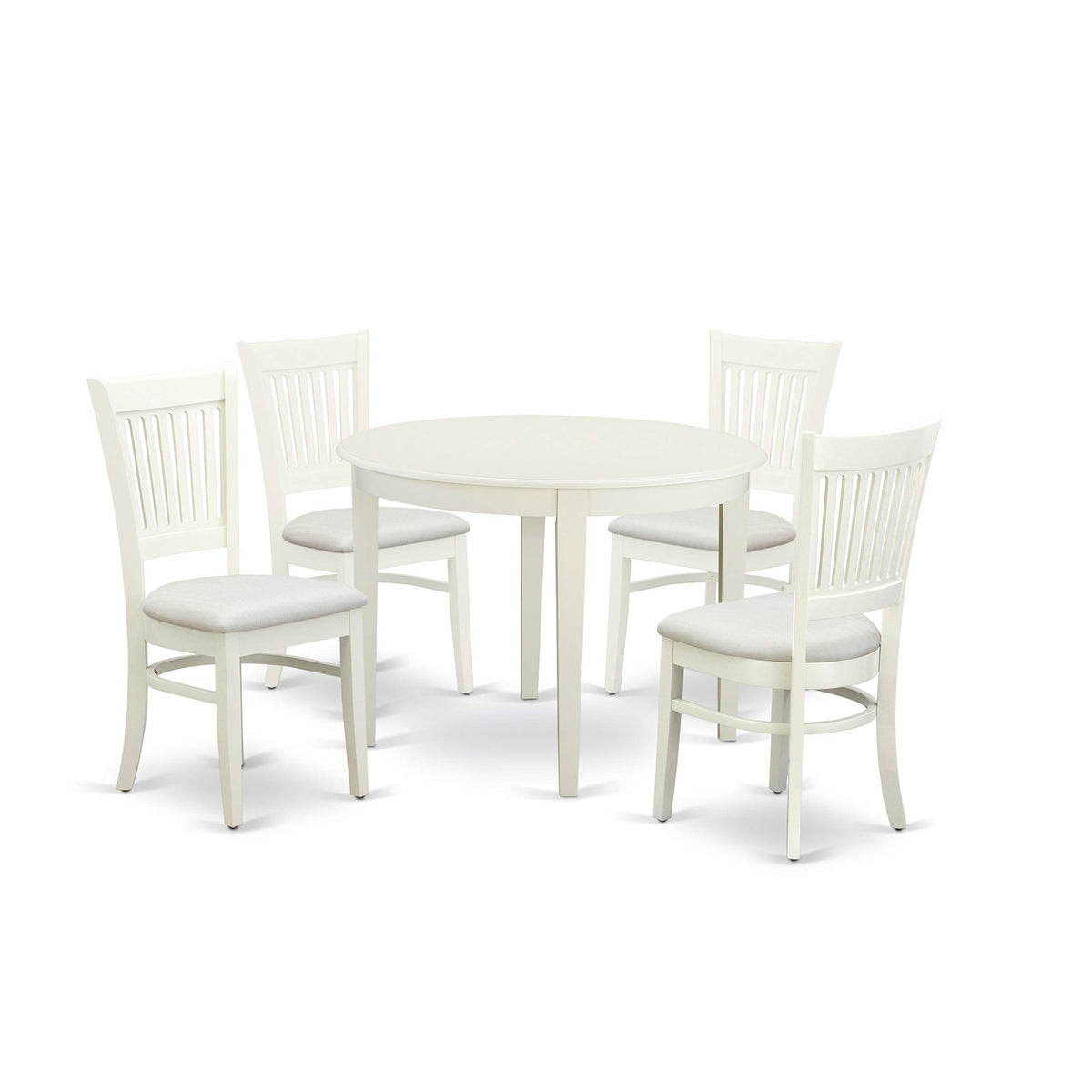 Ergode Bova5-Lwh-C, 5-Piece Kitchen Table Set, Linen White Finish, Round Top, 4 Dining Chairs, Rubberwood Frame, 42X42 Inch