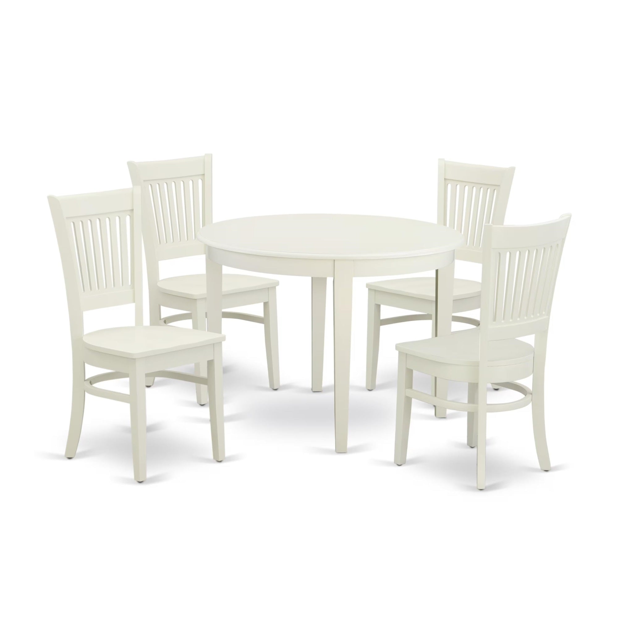 Casafoyer Boston 5 Piece Room Furniture Set Includes A Round Kitchen Table And 4 Dining Chairs, 42X42 Inch, Linen White