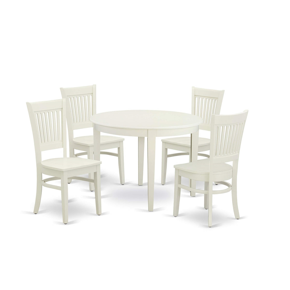 Ergode Bova5-Lwh-W, 5-Piece Dining Room Set, Wooden Table & 4 Chairs, Linen White Finish, Easy Assembly, High-Quality Rubber Wood, 42X42 Inch