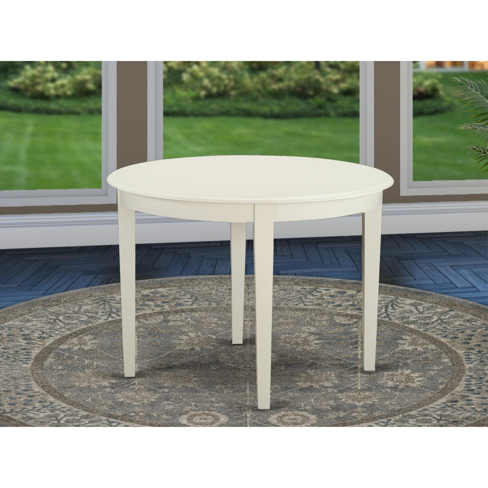 Ergode Bove5-Whi-15 5-Piece Dining Room Table Set - Linen Fabric Baby Blue Chairs, Round Linen White Table, Sturdy Asian Wood Construction