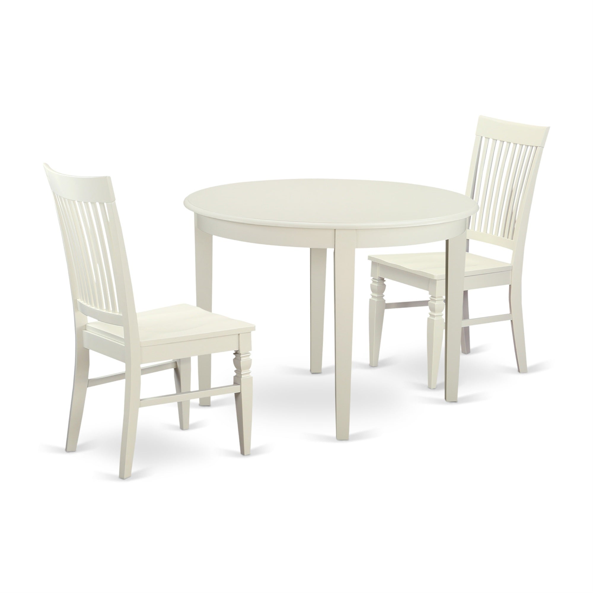 Casafoyer Bowe3-Whi-W Boston 3 Piece Set For Small Spaces Contains A Round Kitchen Table And 2 Dining Room Chairs, 42X42 Inch, Linen White