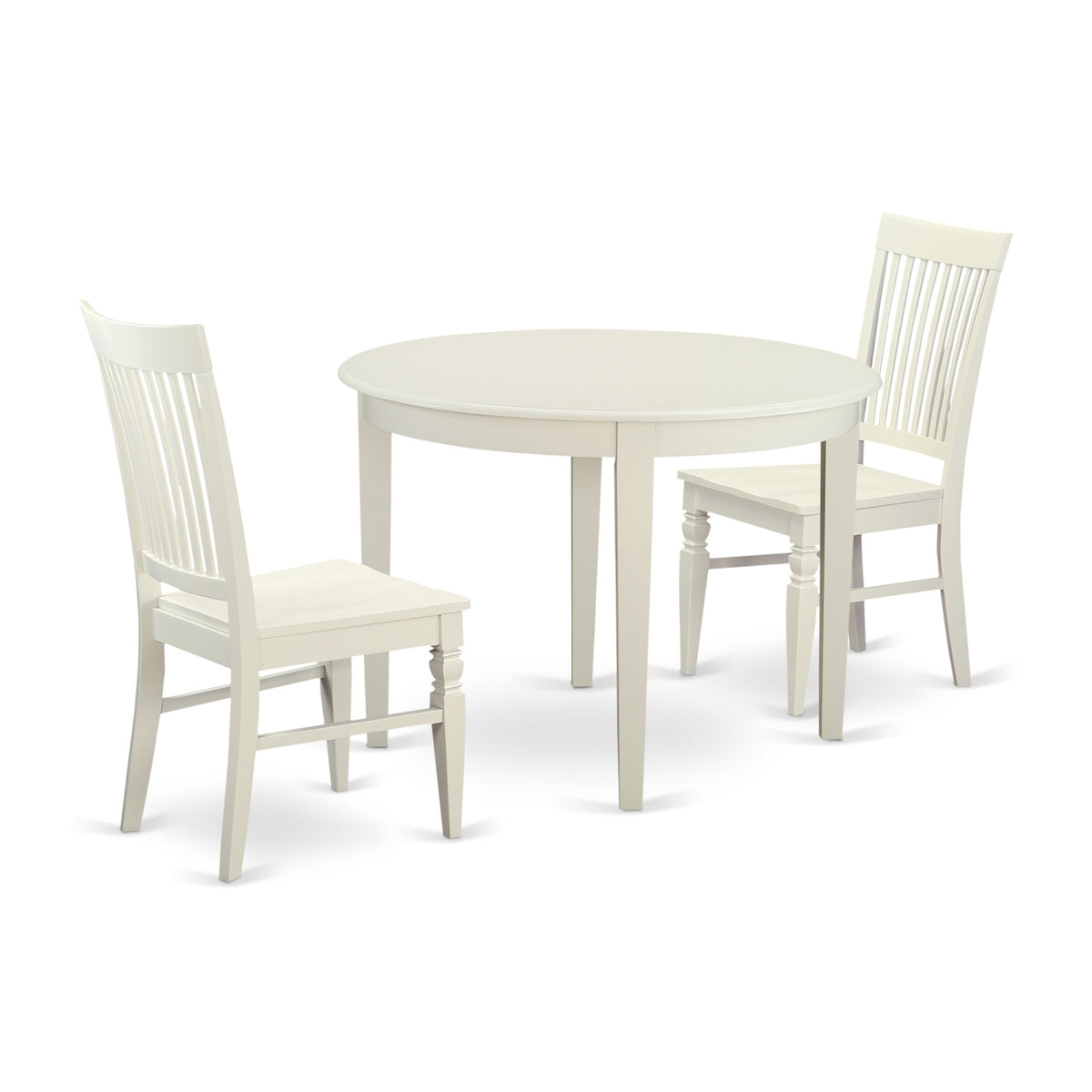 Casafoyer Bowe3-Whi-W Boston 3 Piece Set For Small Spaces Contains A Round Kitchen Table And 2 Dining Room Chairs, 42X42 Inch, Linen White
