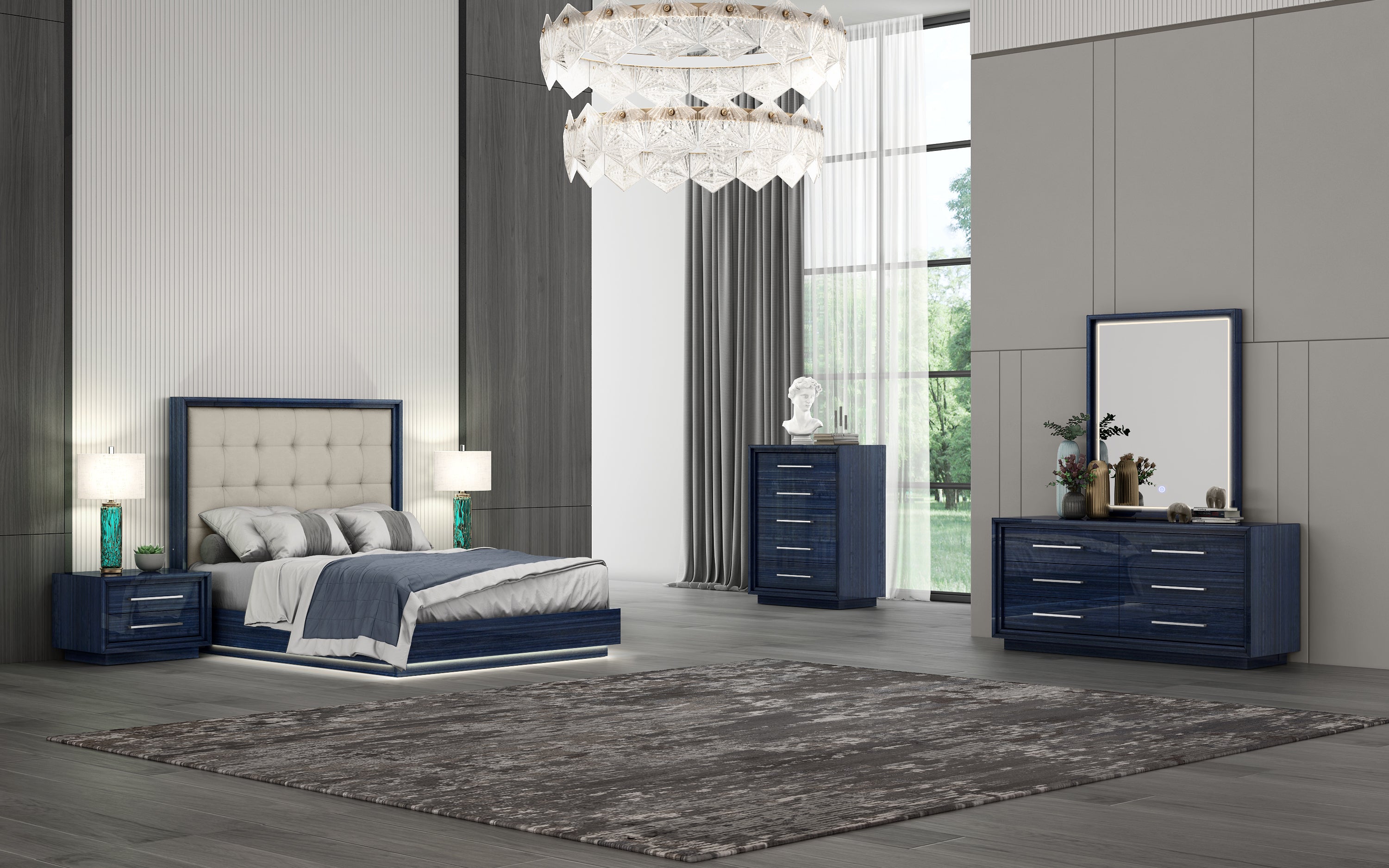 Whiteline Modern Living Alexander Queen Bed, Blue