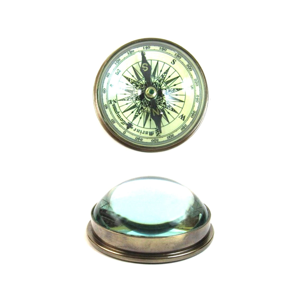 Paper Weight Marine Desktop Compass. Antique Brass, Felt Lining (22)