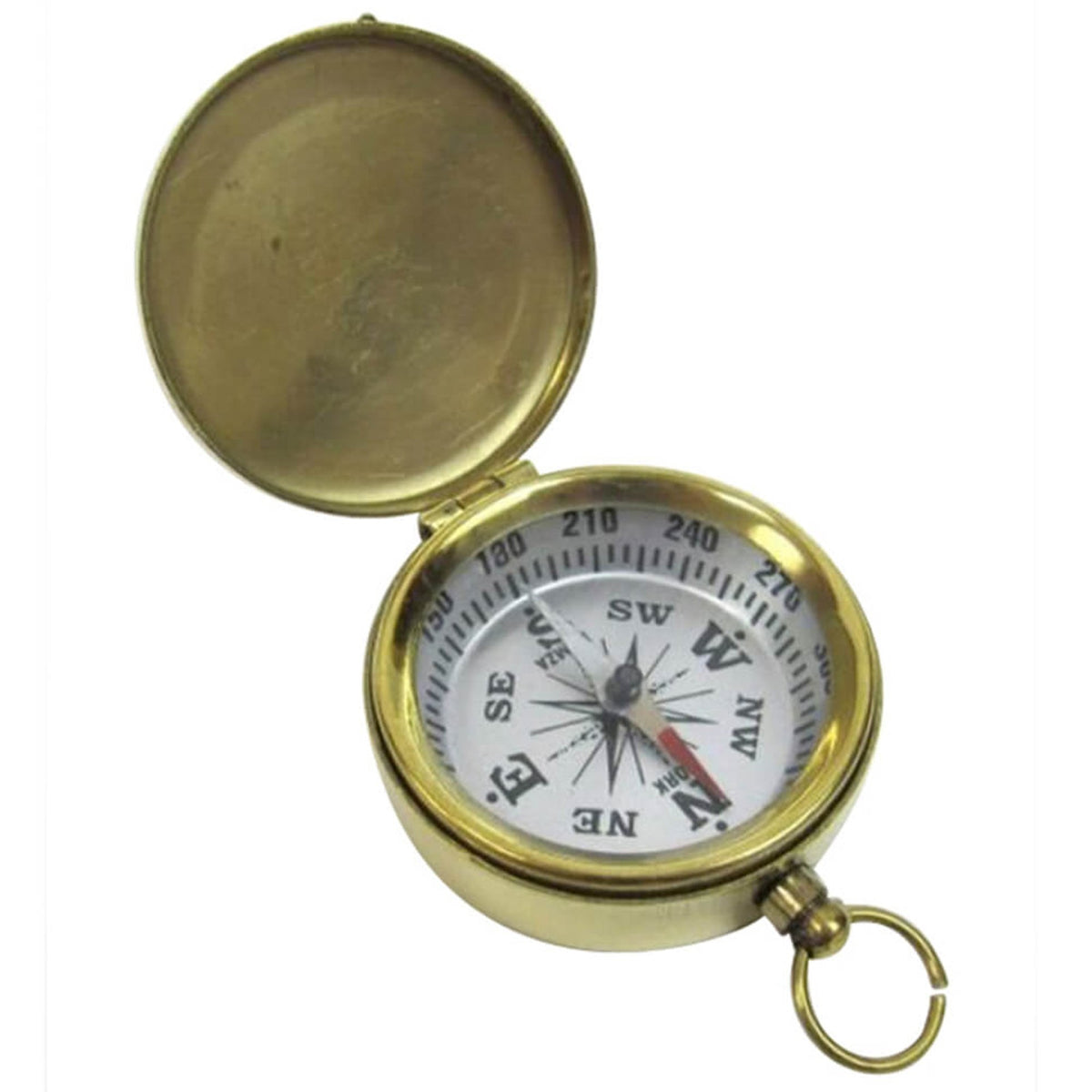 Brass Pocket Compass W/ White Dial & Lid