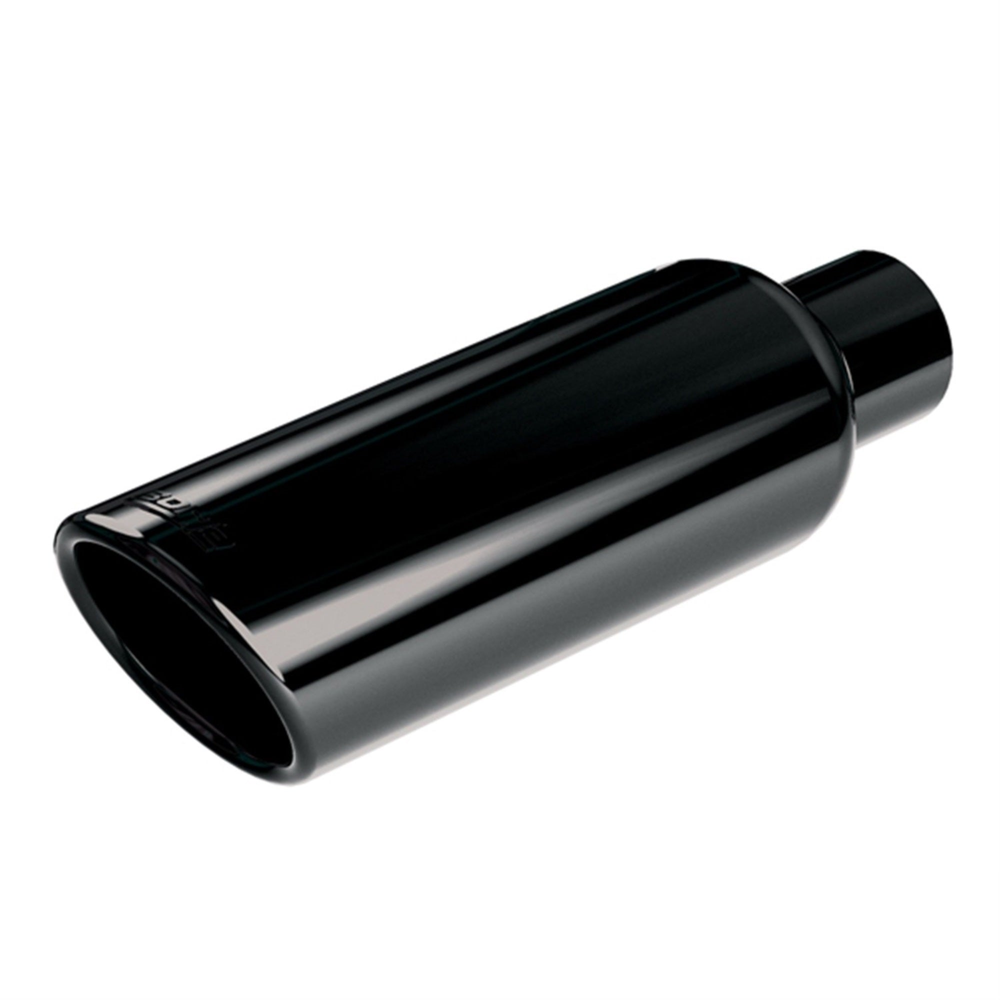 Borla 20162 Universal Performance Exhaust Tip 2.75' Single Inlet / 4' Round Angle-Cut Single Outlet 14' Long Black Chrome On T-304 Stainless Steel Clamp On Design Clamp Included